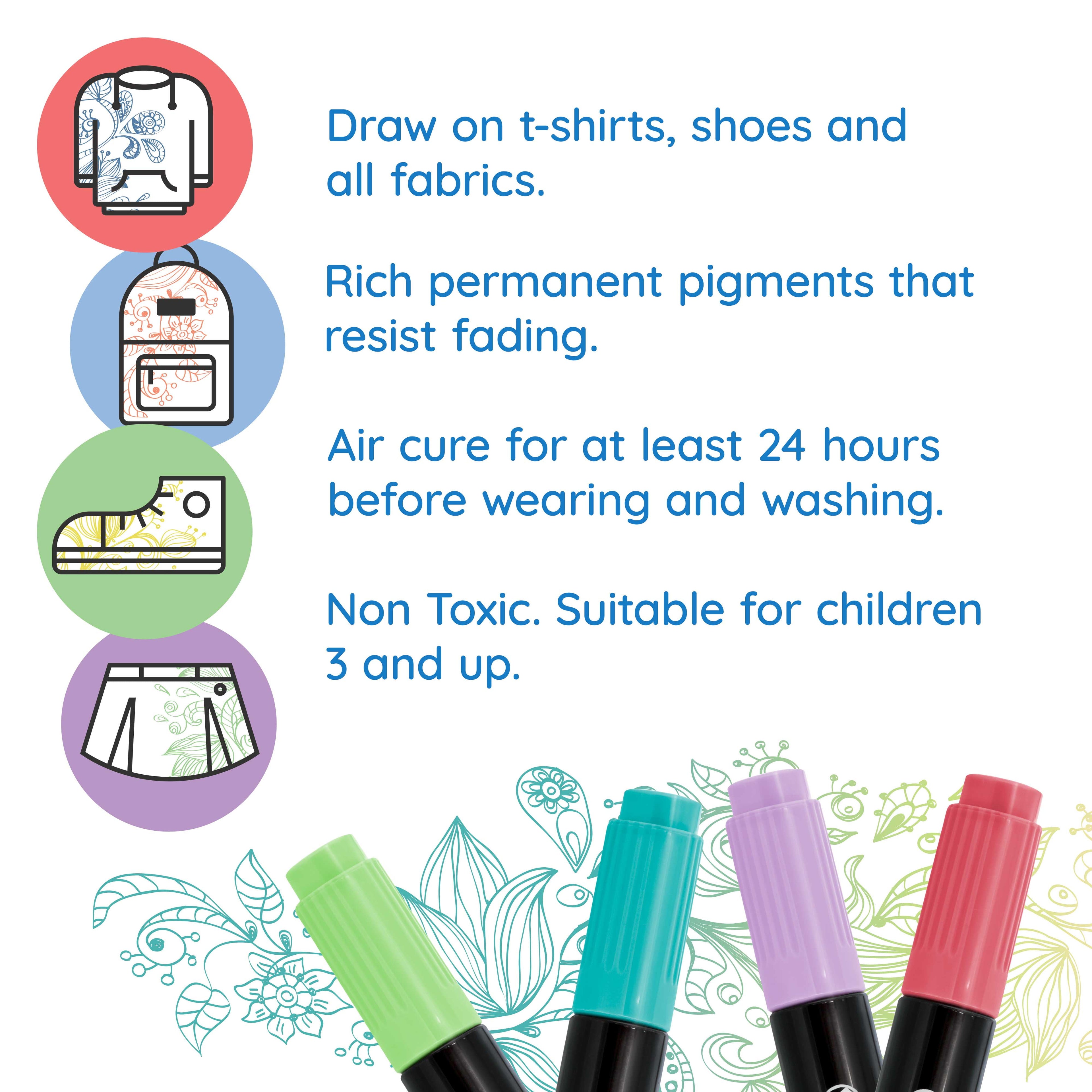 Crazy Colors Dual Tip Fabric & T-Shirt Marker 20 Color Pastel Set - Bullet & Chisel Tips