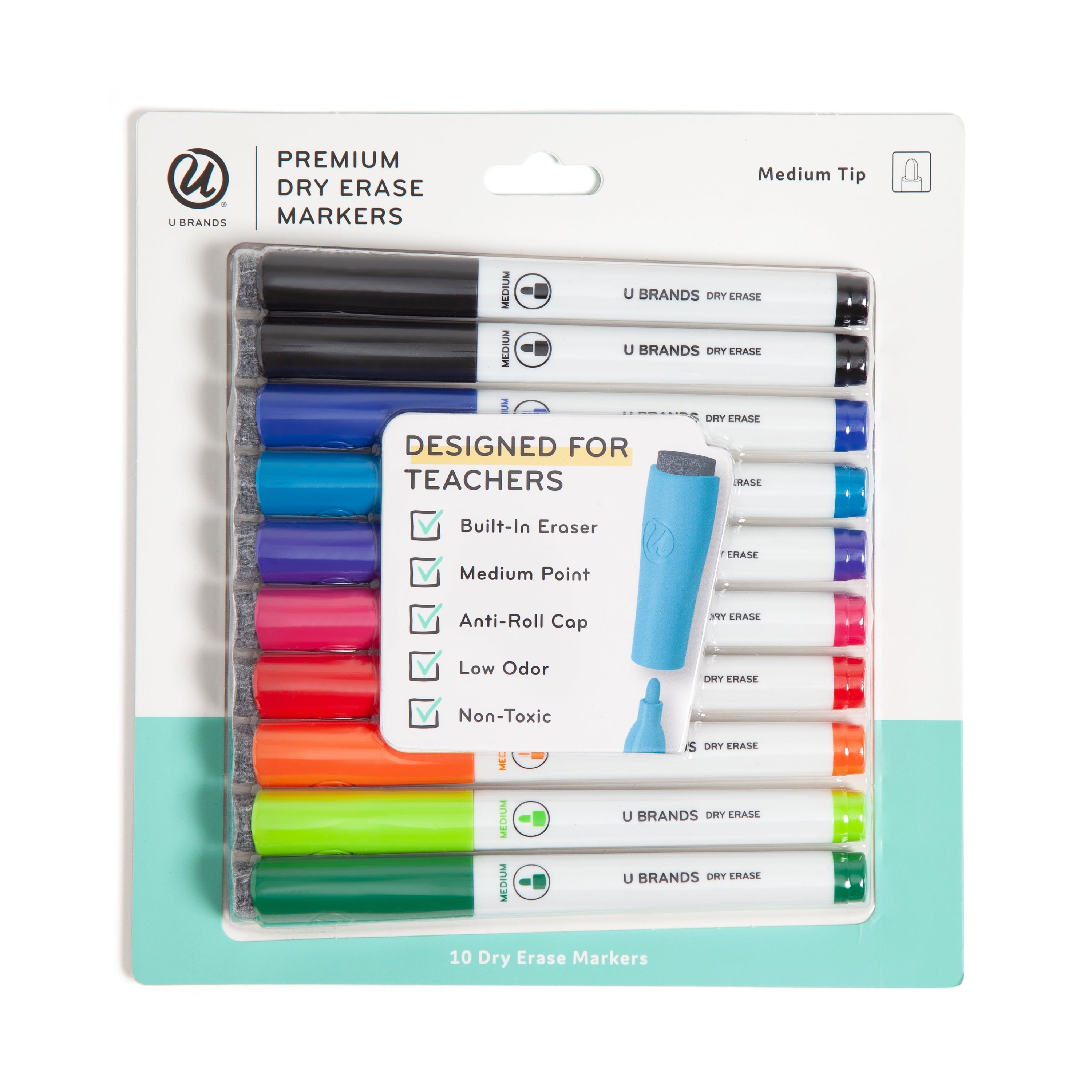 U Brands Dry Erase Markers, Bullet Tip, Medium Point, Multi-Color, 10 Count
