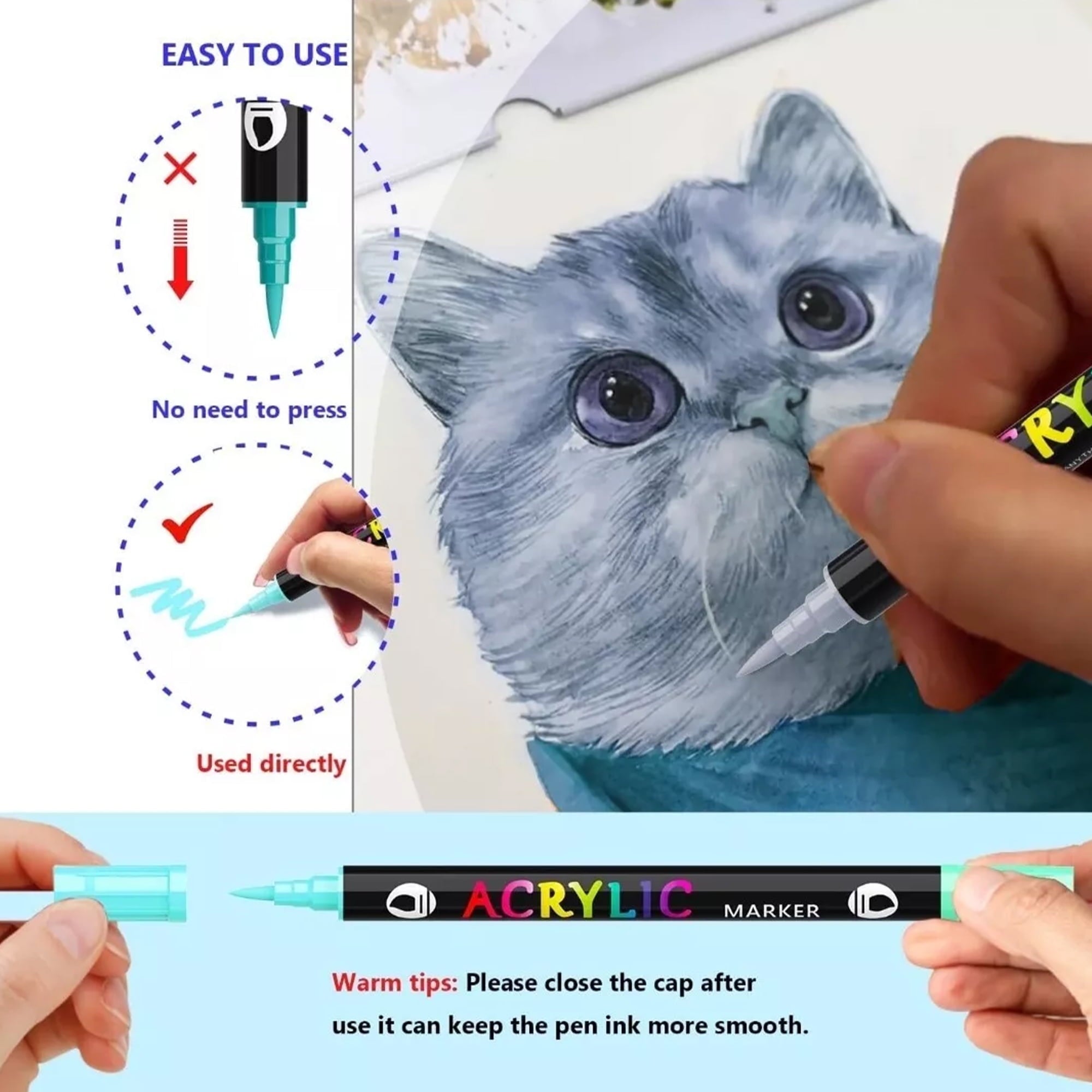 Acrylic Paint Markers, 24 Pcs 48 Colors Dual Tip Dual Color Acrylic Markers, Tooli Art Acrylic Paint Pens for Stone, Wood, Calligraphy, Canvas, Ceramic, Metal, Glass, Rock Painting, DIY Crafts