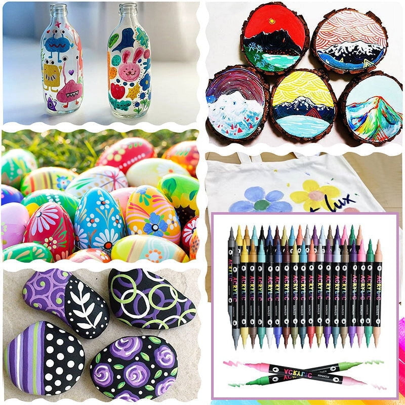 48 Color Acrylic Paint Markers Pen,Acrylic Markers Dual Tip Acrylic Paint Pens For Rock Painting, Canvas, Wood, Glass, Metal, Ceramic, Calligraphy, Card Making, Diy Crafts,1.5Mm-10Ml