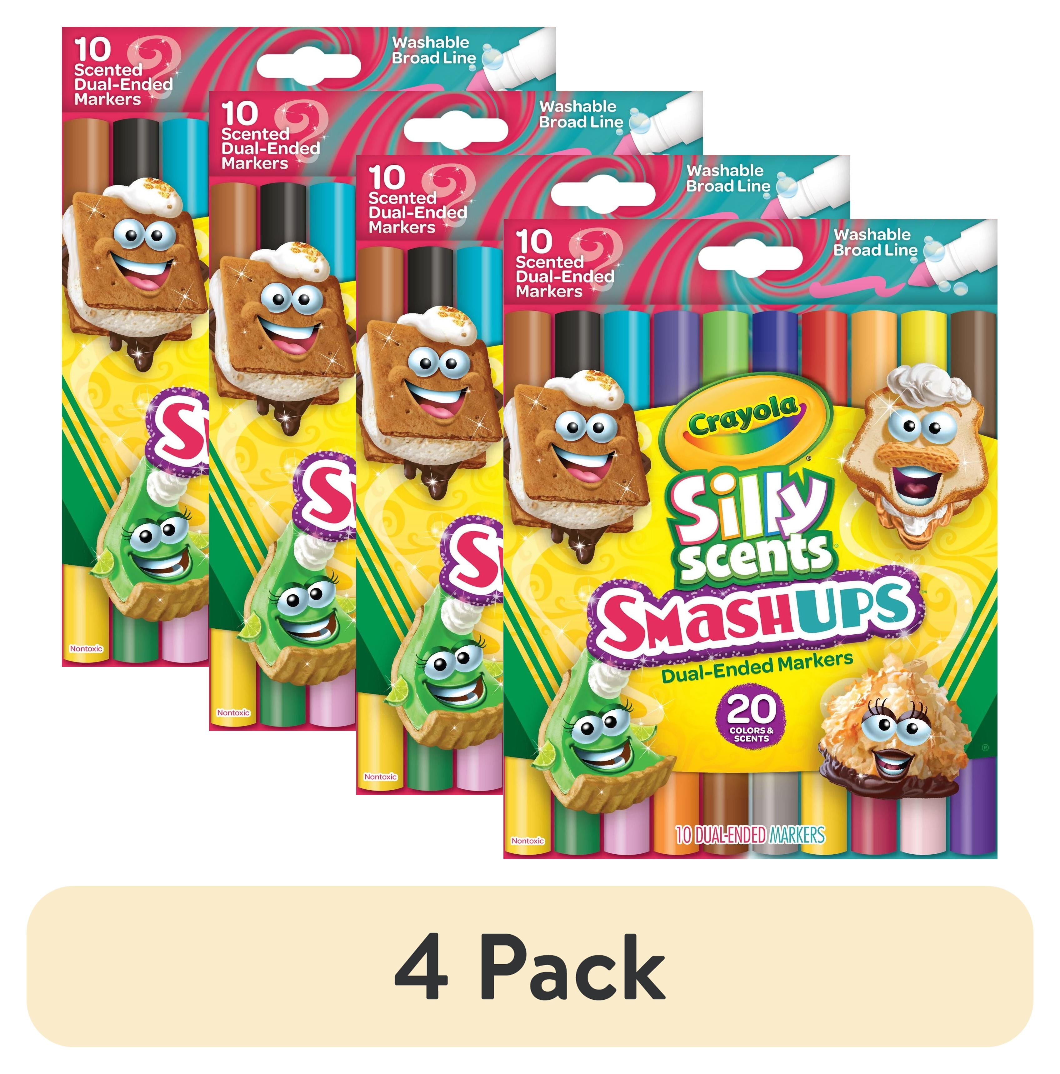 (4 pack) Crayola Washable Silly Scents Markers, Broad Line Markers, Smash Ups, Sweet Scented School Supplies, 20 Colors, Gifts for Kids