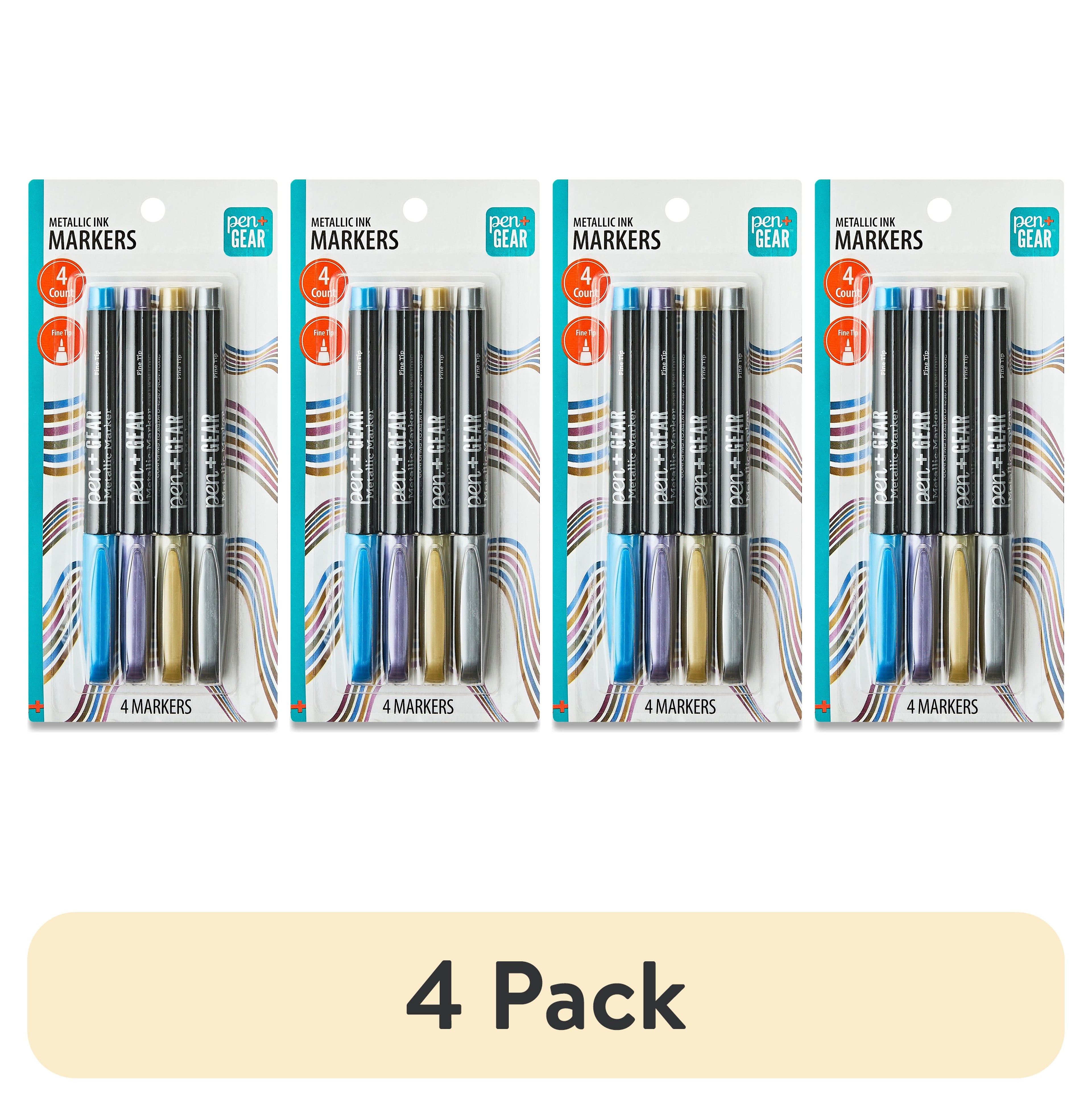 (4 pack) Pen+Gear Permanent Markers, Fine Tip, Assorted Metallic Colors, 4 Count