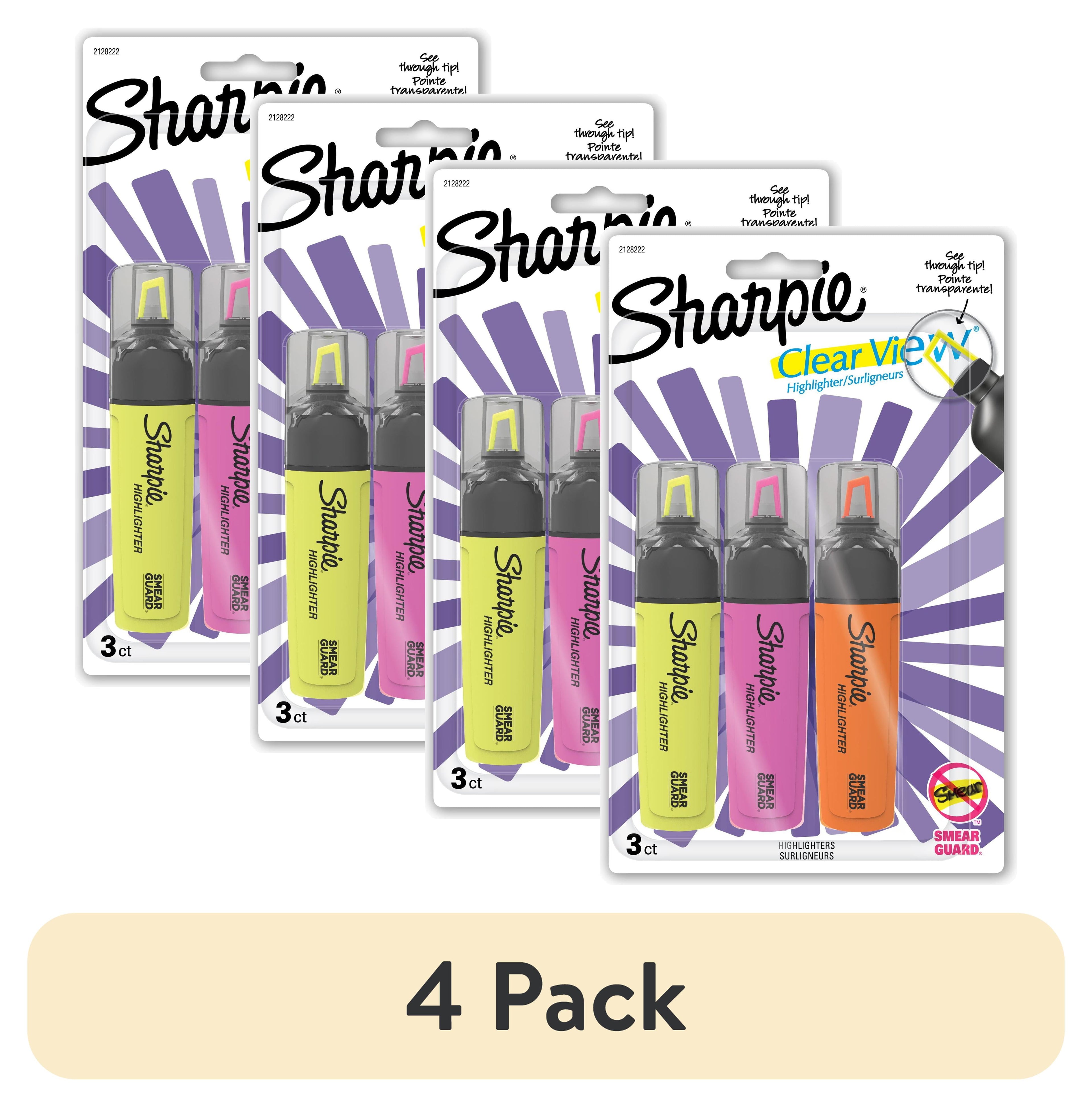 (4 pack) Sharpie Highlighter, Clear View Highlighter with See-Through Chisel Tip, Tank Highlighter, Assorted, 3 Count