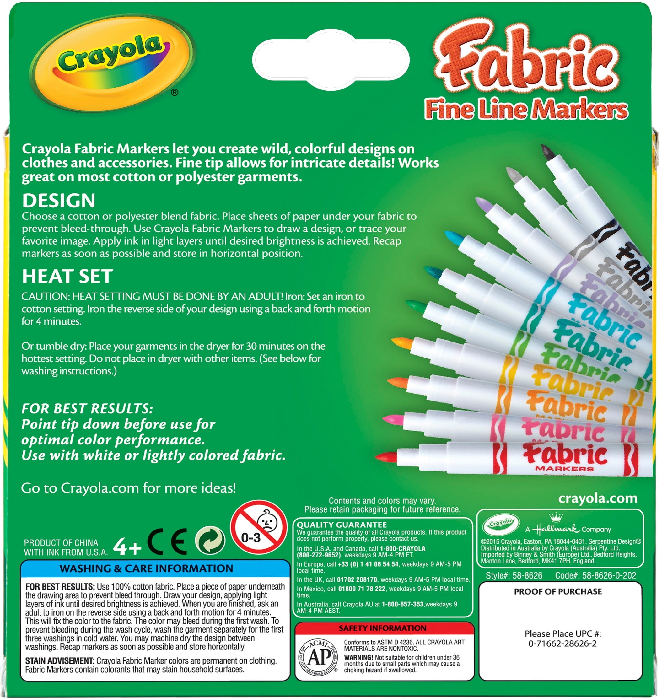 Crayola 10 count Fine Line Fabric Markers