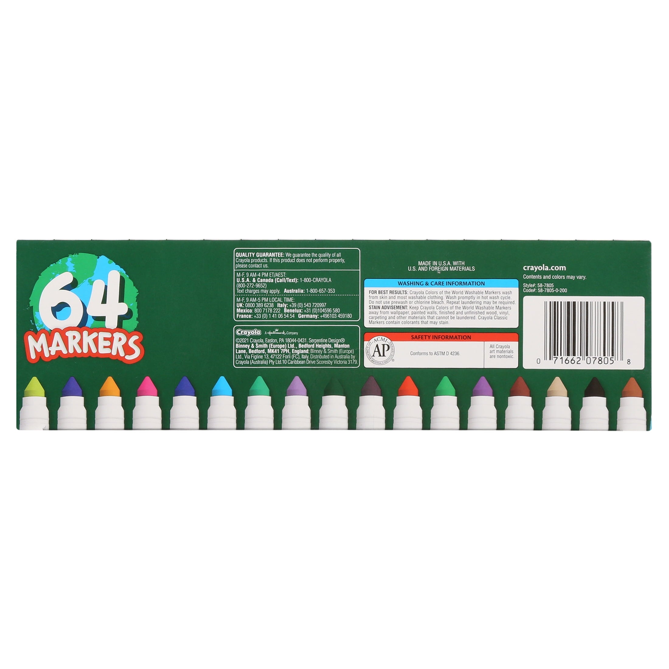 Crayola Broad Line Markers with Colors of The World, 64 Ct, Back to School Supplies, Child