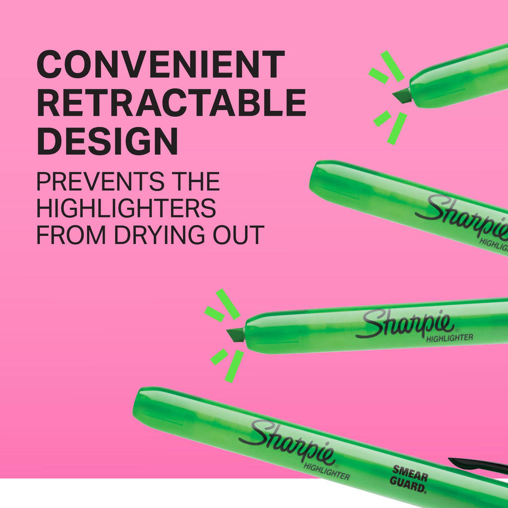 Sharpie Retractable Highlighters, Chisel Tip, Fluorescent Yellow, 12 Count