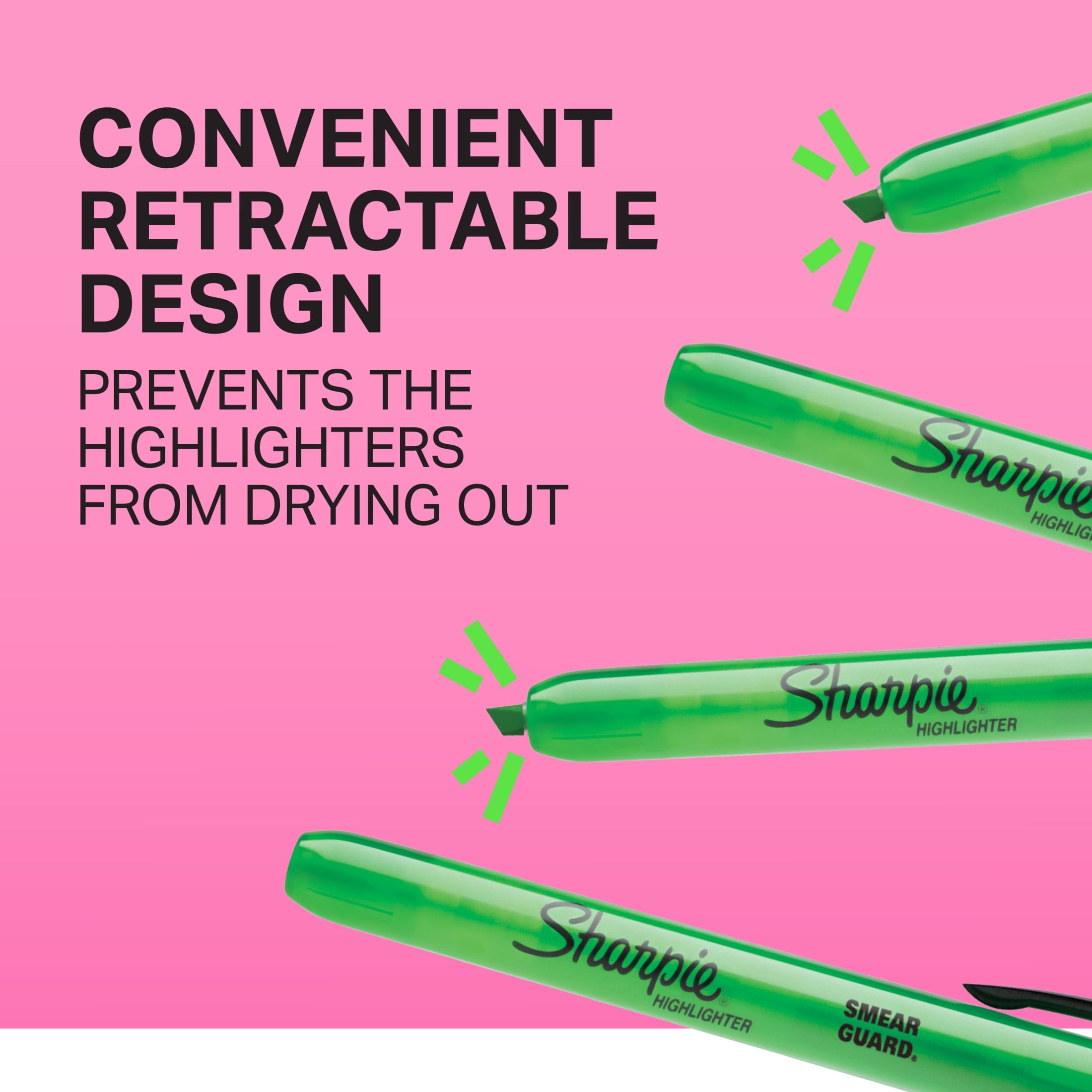 Sharpie Retractable Highlighters, Chisel Tip, Fluorescent Yellow, 12 Count