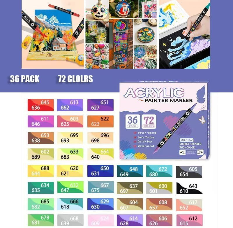 36pcs  Acrylic Paint Markers -ANUNU Acrylic Paint Pens,Rock Painting,  DIY Crafts Art Supplies Kit