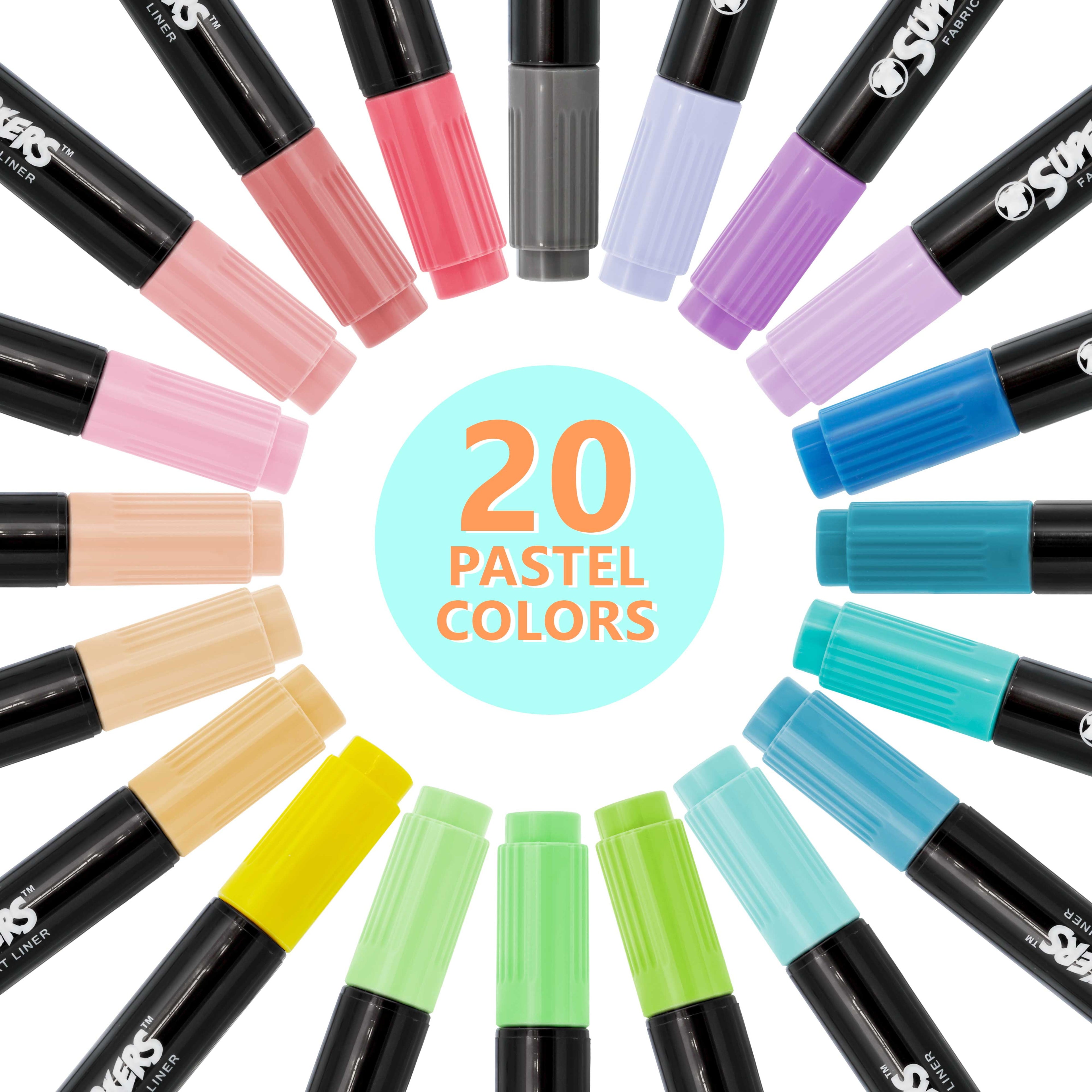 Crazy Colors Dual Tip Fabric & T-Shirt Marker 20 Color Pastel Set - Bullet & Chisel Tips
