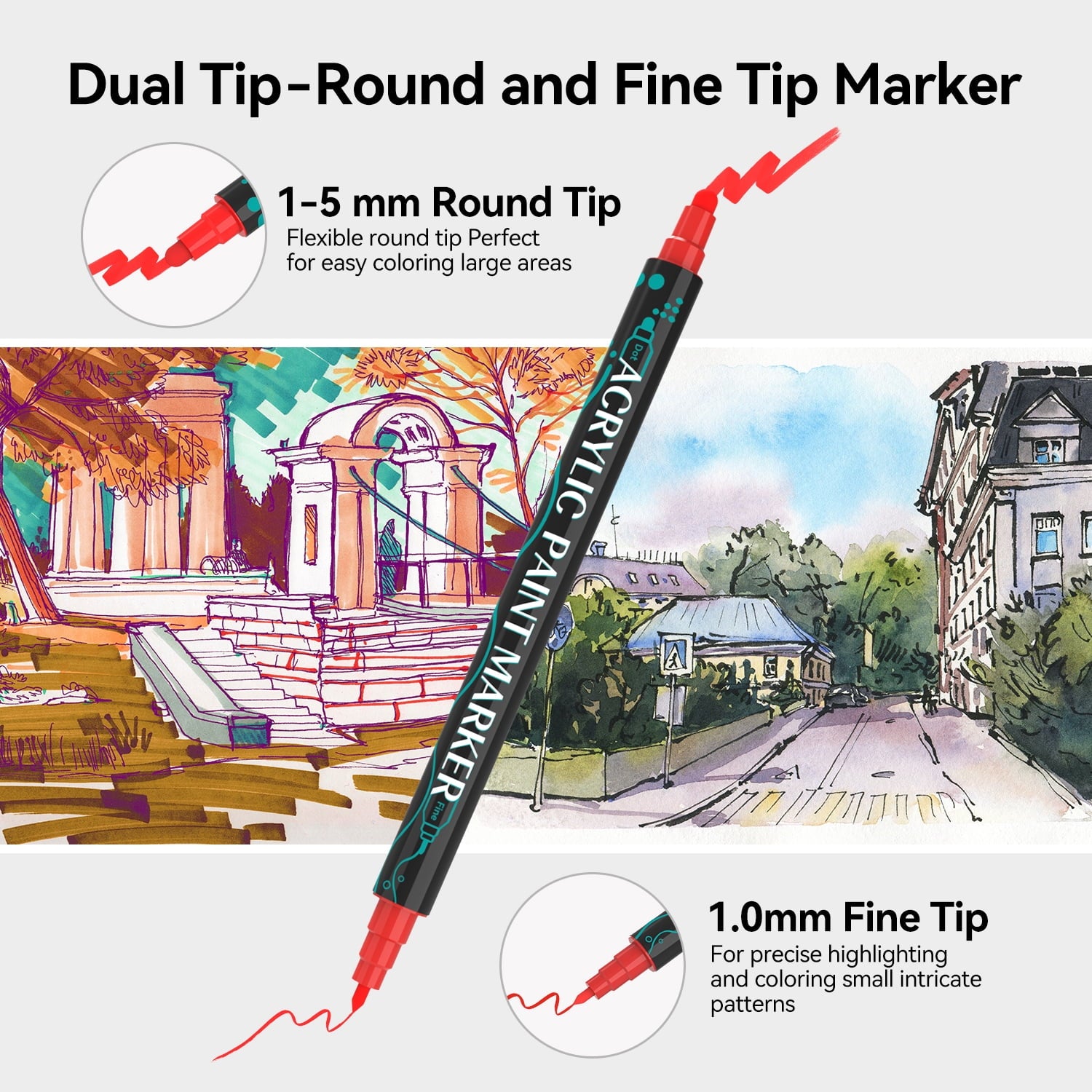 Acrylic Paint Markers, 24 Colors Dual Tip Acrylic Paint Pens for Wood, Canvas, Stone, Rock Painting, Glass, Ceramic Surfaces, DIY Crafts Making, 24 Dual Tip Acrylic Markers