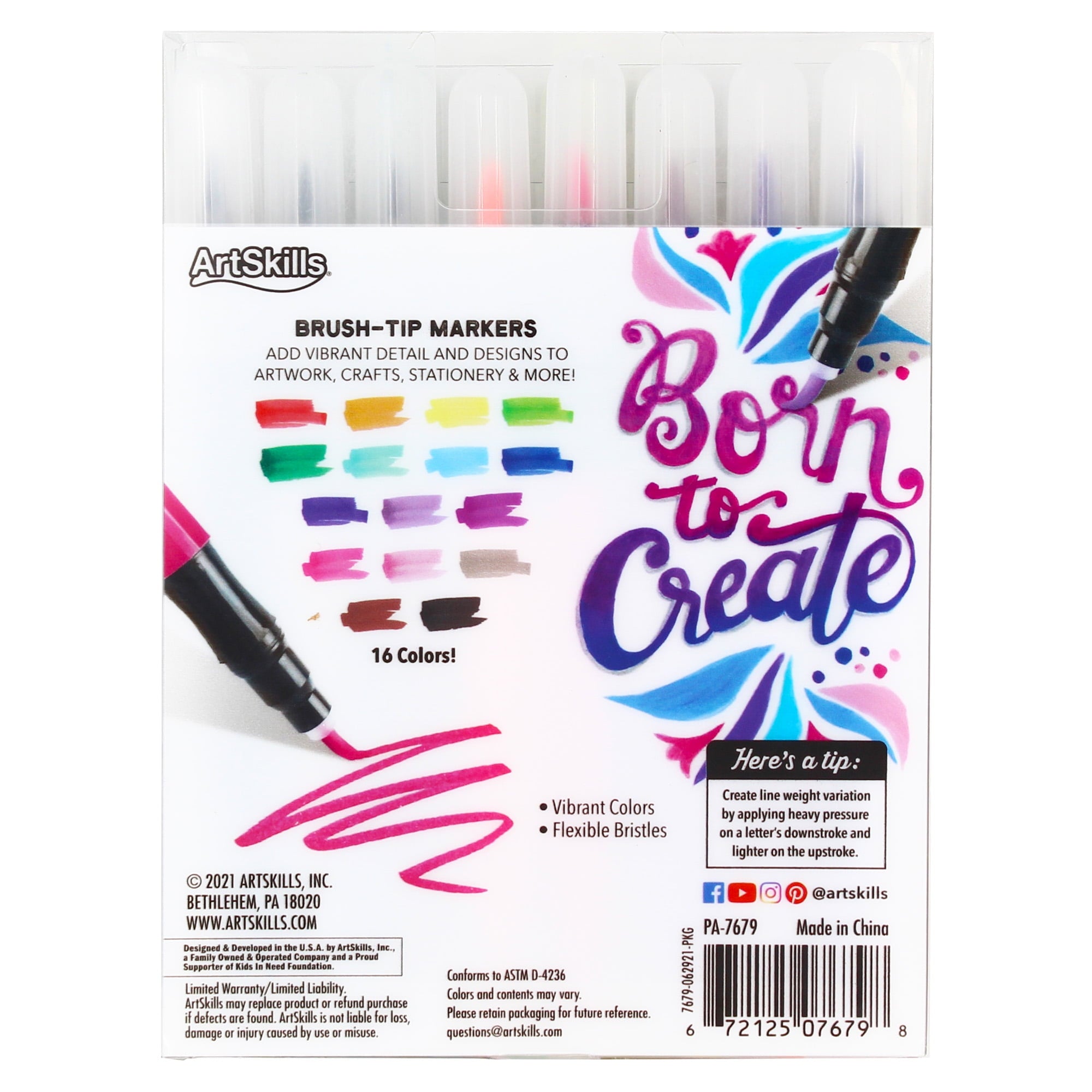 ArtSkills Artist Brush Tip Markers, Art Markers for Drawing and Lettering, 16 Assorted Colors