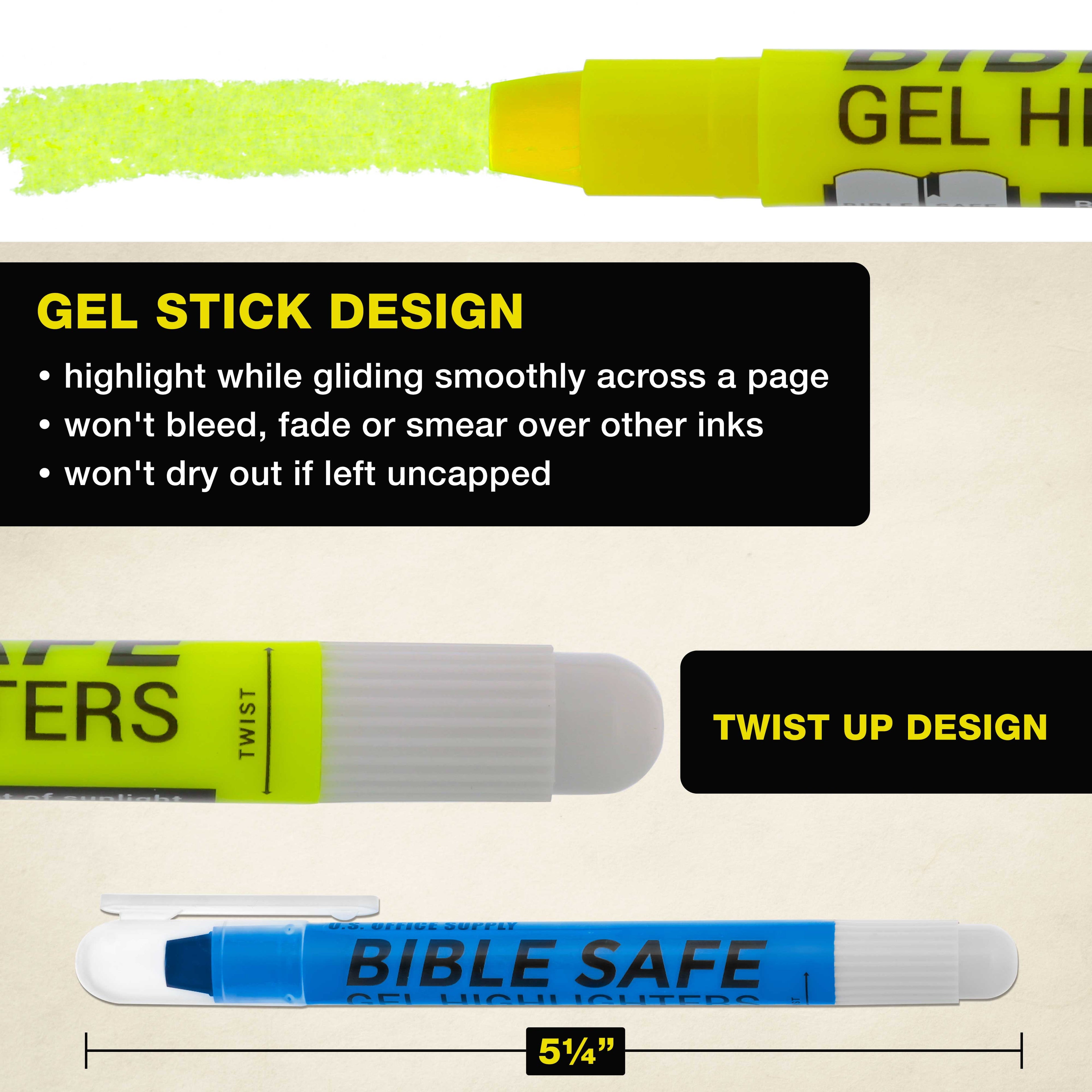 U.S. Office Supply Bible Safe Gel Highlighters, 6 Count Bright Neon Fluorescent Highlight Colors