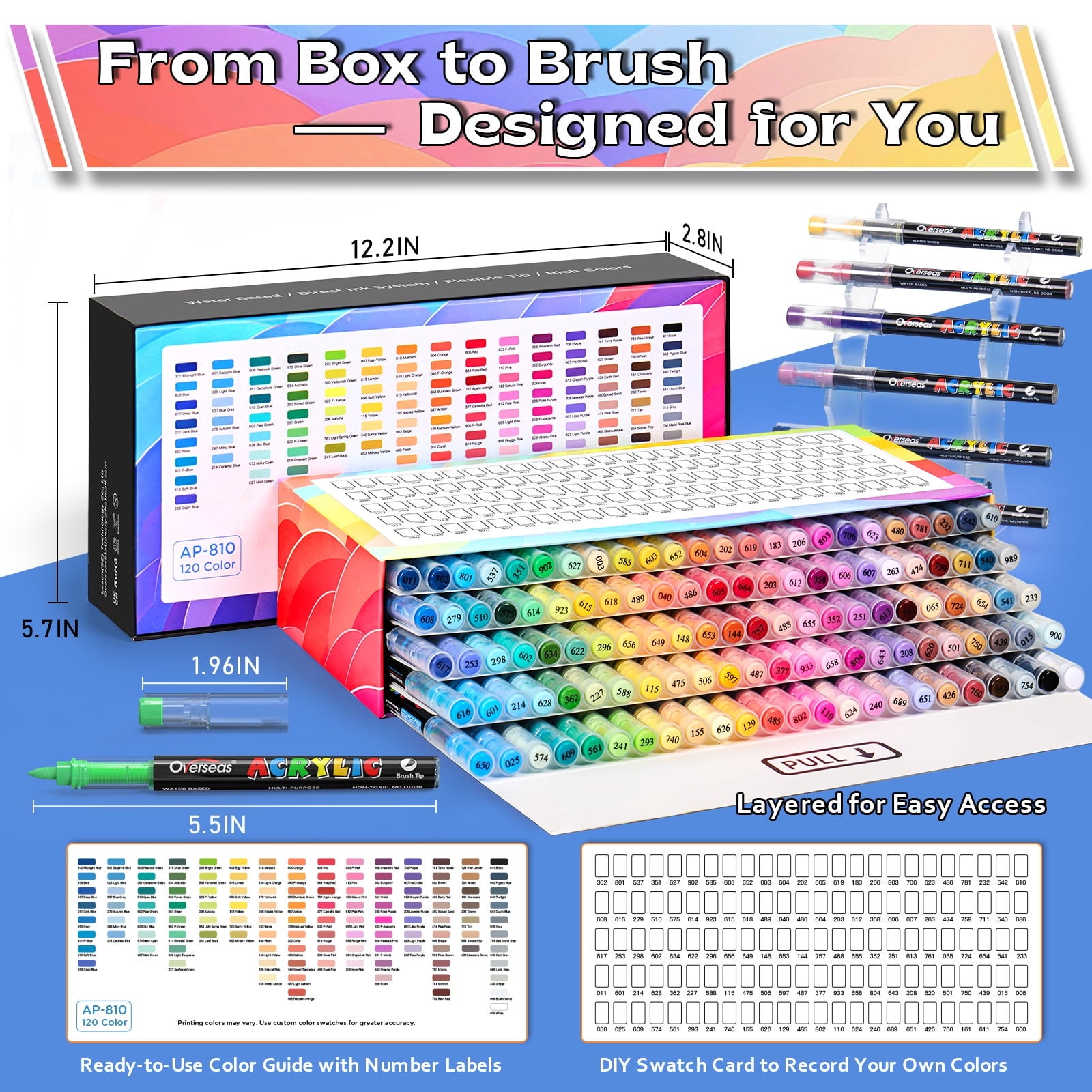 Overseas Art Marker Combo Pack with 120 Colors, Conical Point Acrylic Paint Pens