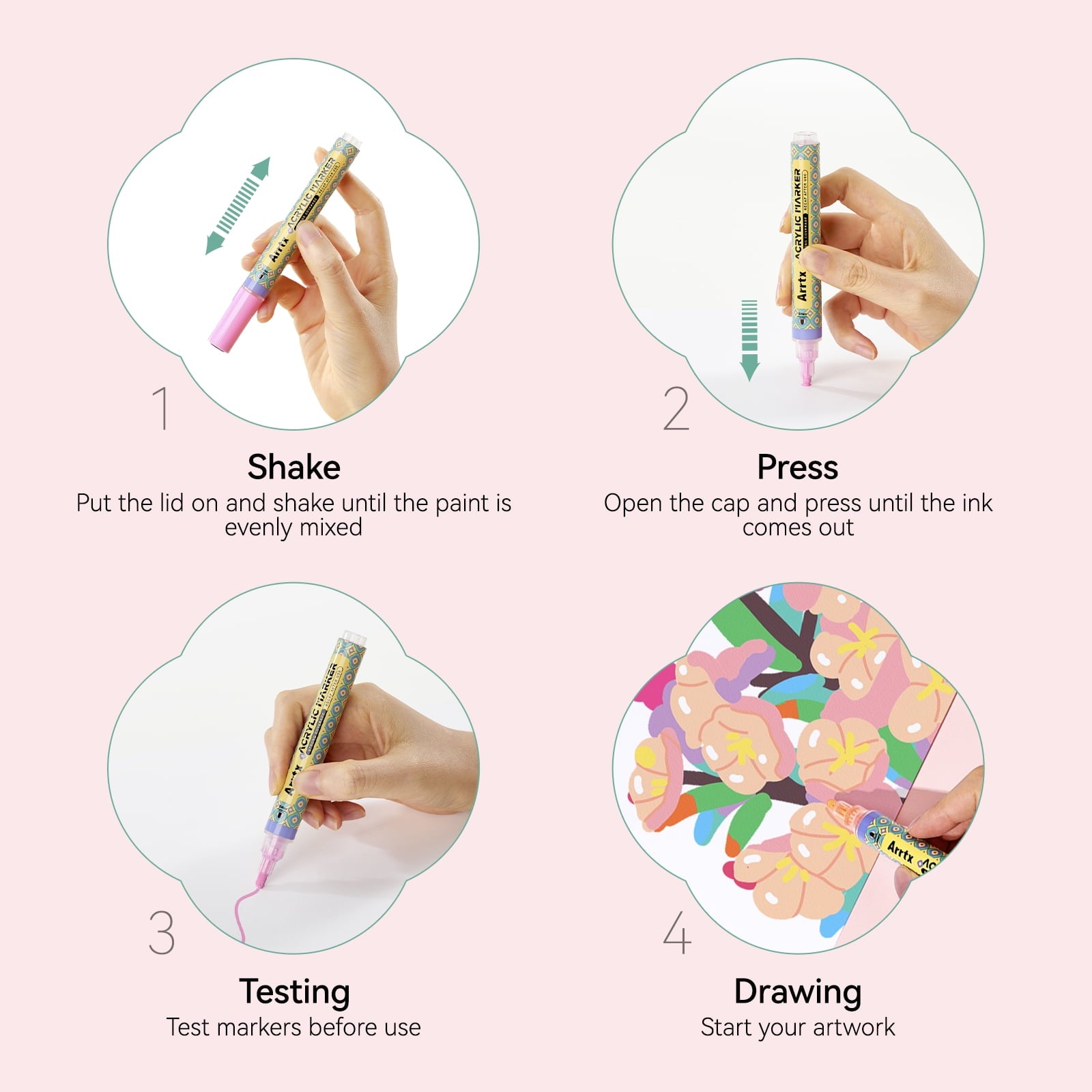 Arrtx Acrylic Paint Pens, 36 Colors 3mm Medium Point Water-Based Ink Large Refill Acrylic Markers for Rock Painting, DIY Craft, Glass, Wood