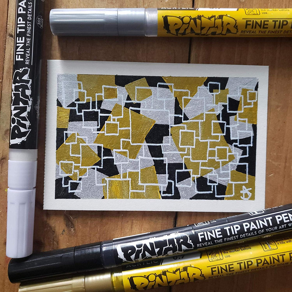 PINTAR Premium Acrylic Paint Pens - 3 Gold & 3 Silver(6-Pack) Extra Fine Tip(0.7) Rock Painting, Ceramic Glass, Wood, Paper, Fabric, Water Resistant Paint Set, Surface Pen, Craft Supplies, DIY Project