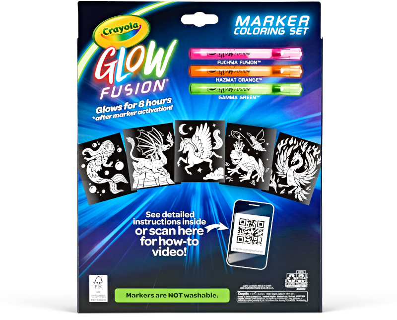 Crayola Glow Fusion Mythical Creatures, Glow in The Dark Coloring Set, Dragon Craft Set, Gift for Boys and Girls