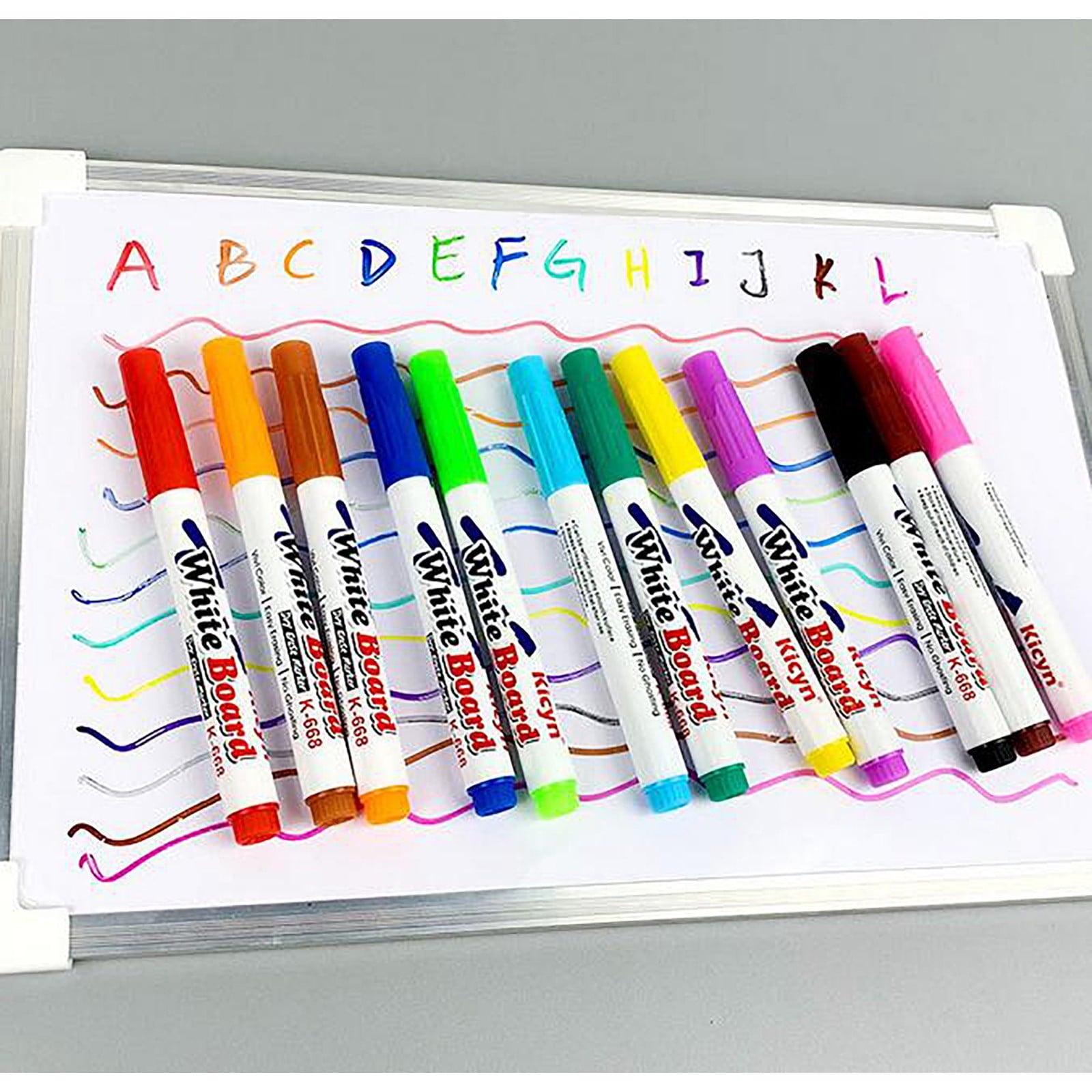 Teissuly Magnetic Dry Wipe Pens Dry Erase Markers With Eraser Cap Low Odor Fine Tip Whiteboard Pens Pack of 12,12 Colors