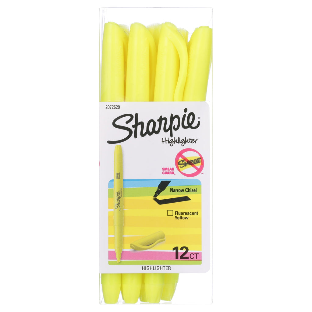 Sharpie® Pocket Style Highlighter, Fluorescent Yellow, 12 Count