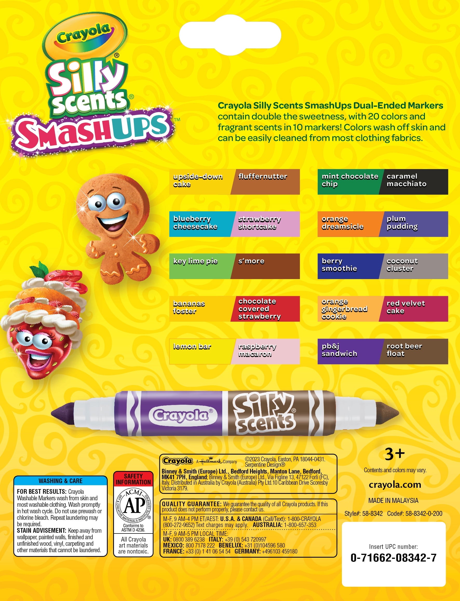 Crayola Washable Silly Scents Markers, Broad Line Markers, Smash Ups, Sweet Scented School Supplies, 20 Colors, Gifts for Kids