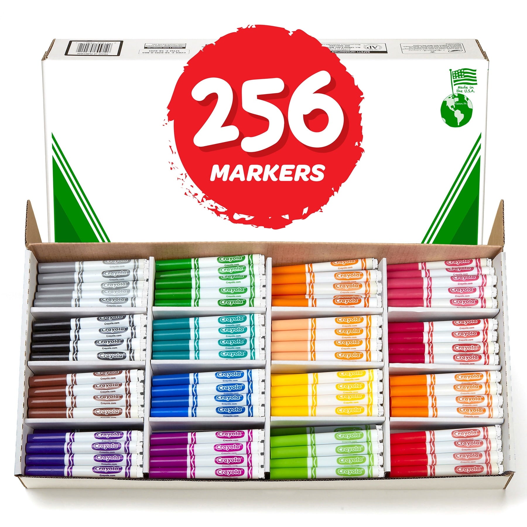 Crayola Classpack Assortment, 256ct Broad Line Markers, 16 Bold Colors, Great for Classroom, Educational, All-Purpose Art Tools