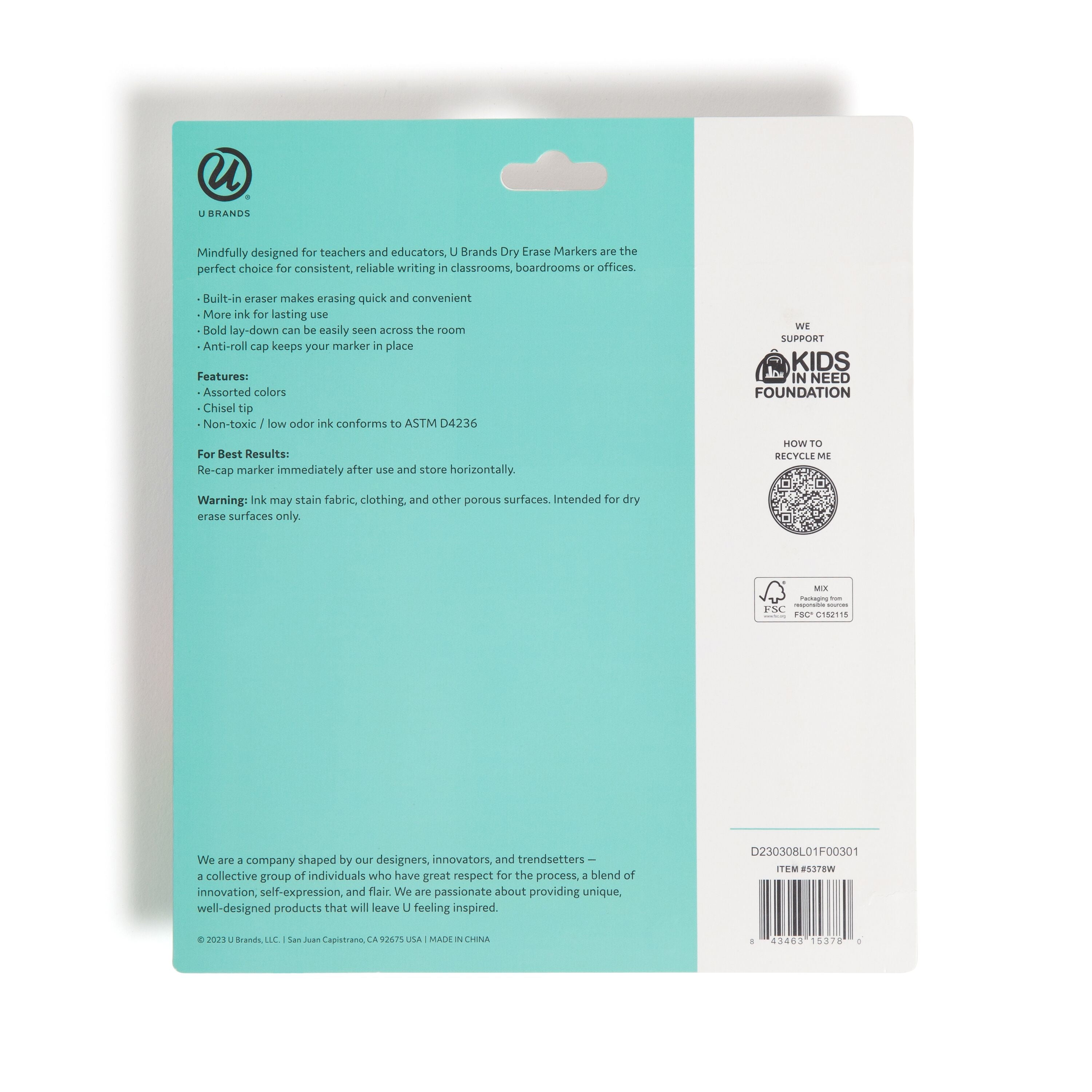 U Brands Dry Erase Markers, Chisel Tip, Multi-Color, 8 Count