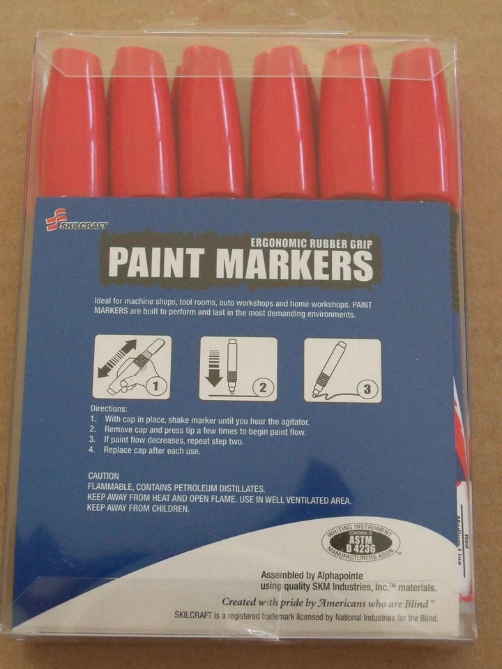 6 Pack Of Skilcraft Oil-Based Paint Markers, Medium Bullet Tip, Red, Opaque
