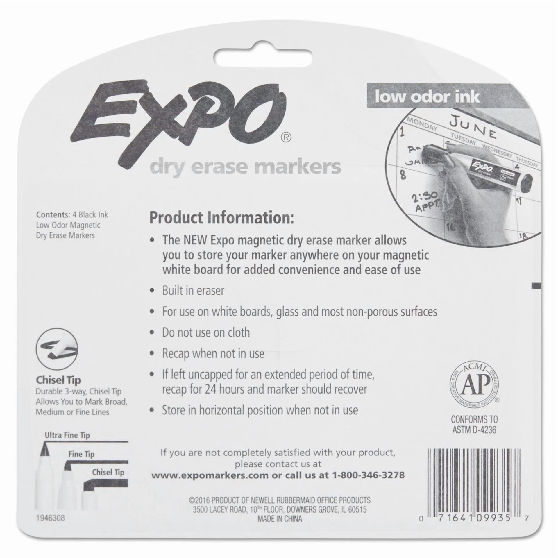 Expo Magnetic Dry Erase Marker Chisel Tip Black 4/Pack 1944729