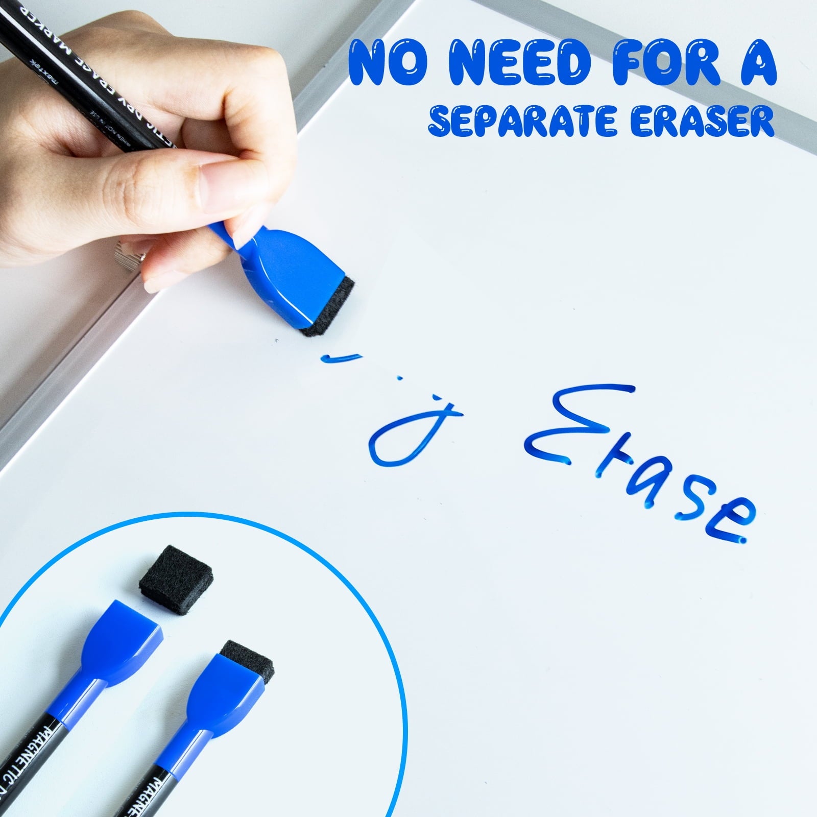 Maxtek Magnetic Dry Erase Markers with Eraser,Fine Tip,Assorted Colors,12 Count,1-2mm Fine Point Whiteboard Marker for Office Supplies,Calendar Boards