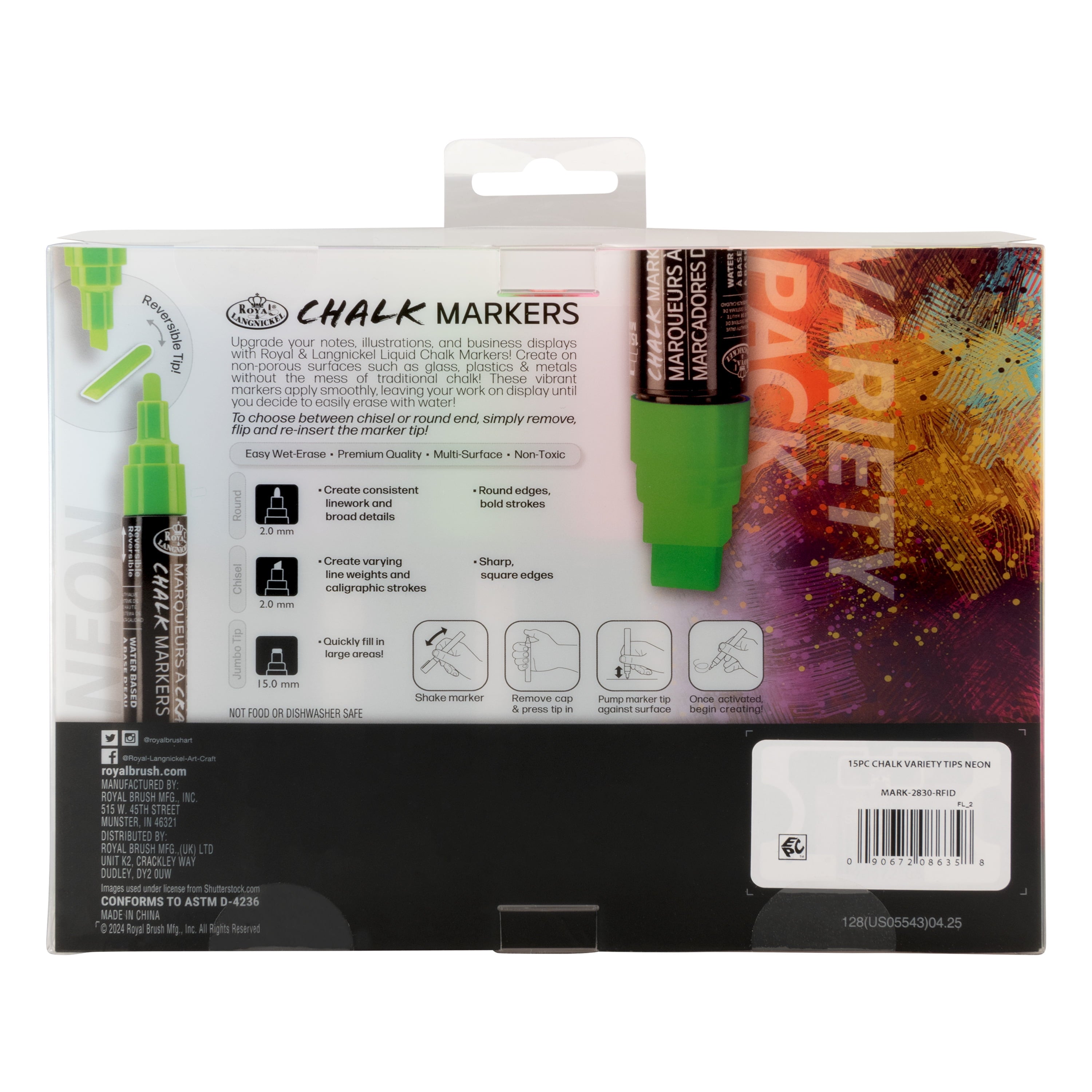 Royal & Langnickel - 15pc Neon Chalk Marker Variety Set, 2MM and 15MM