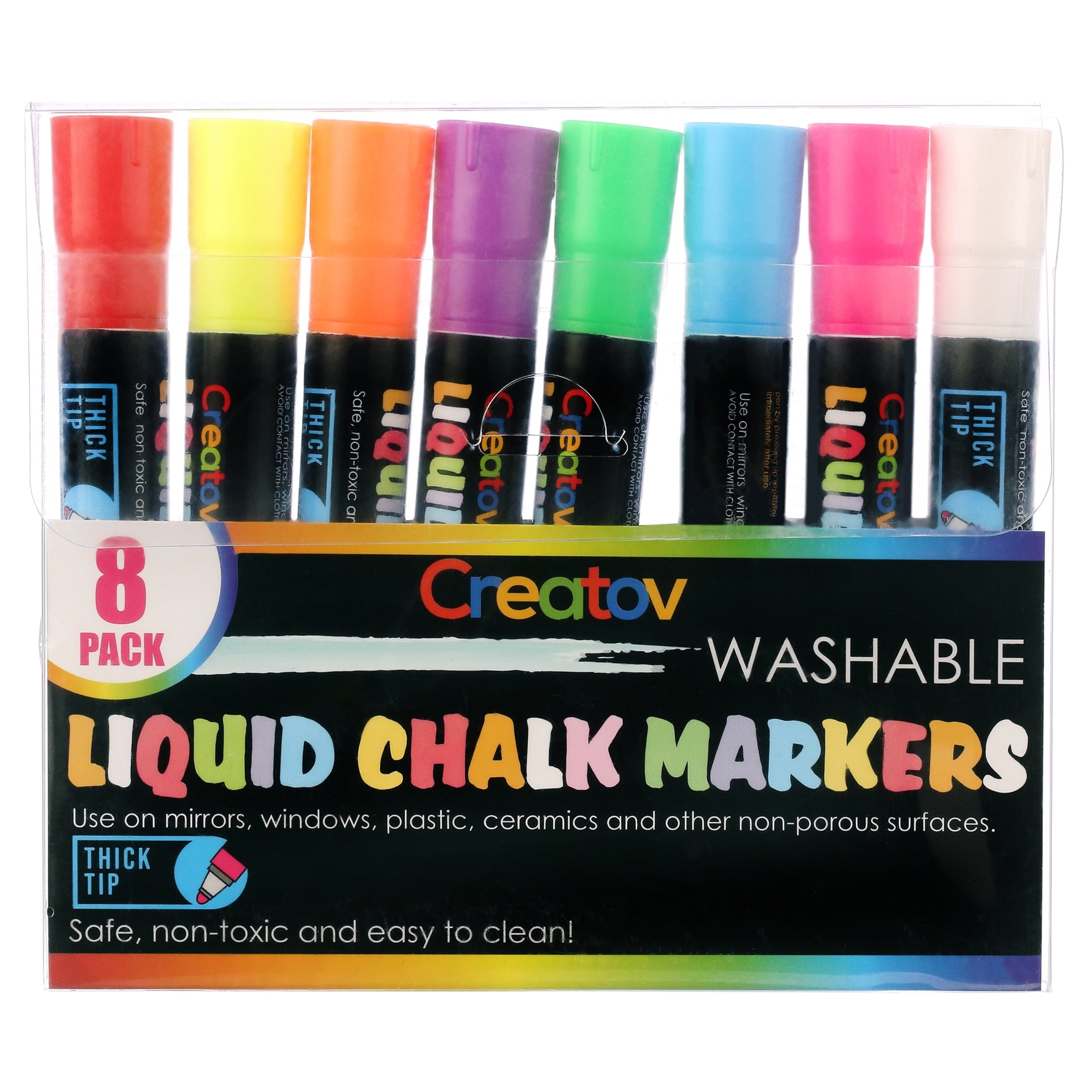 Creatov Liquid Chalk Washable Markers, 8 Colors, Neon & White, Safe & Easy to Use, Non-Toxic