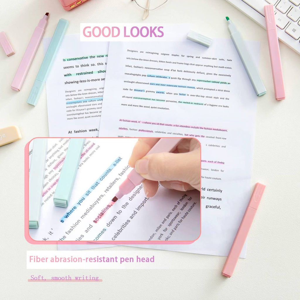 AQITTI 12Pcs Highlighters Aesthetic Pastel Highlighter&Single Double Headed Suit Set with Soft Pen Tip Highlighters and Pens No (Multicolor) 1Ml