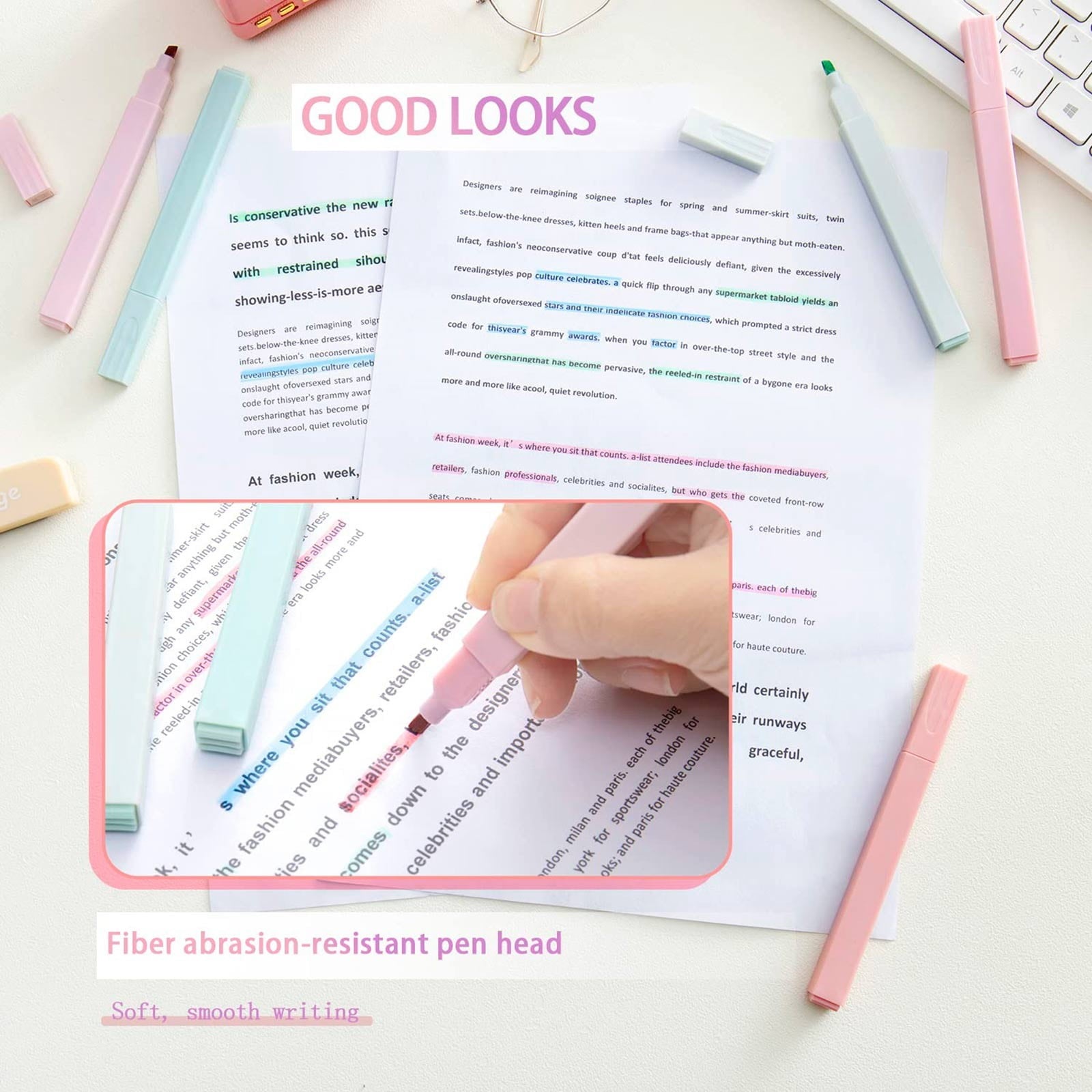 AQITTI 12Pcs Highlighters Aesthetic Pastel Highlighter&Single Double Headed Suit Set with Soft Pen Tip Highlighters and Pens No (Multicolor) 1Ml