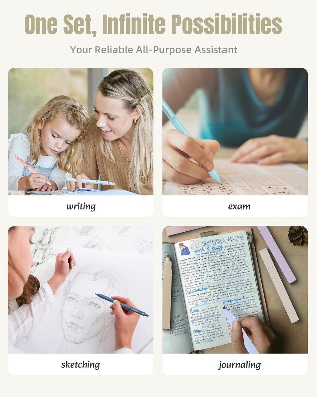 Four Candies 39 PCS Aesthetic Supplies with Cute Pen Case, 12 Pastel Highlighters, 5 Black Ink Gel Pens, 6 Mechanical Pencils Set 0.5 & 0.7 mm for Stationary College Essentials (Pink)