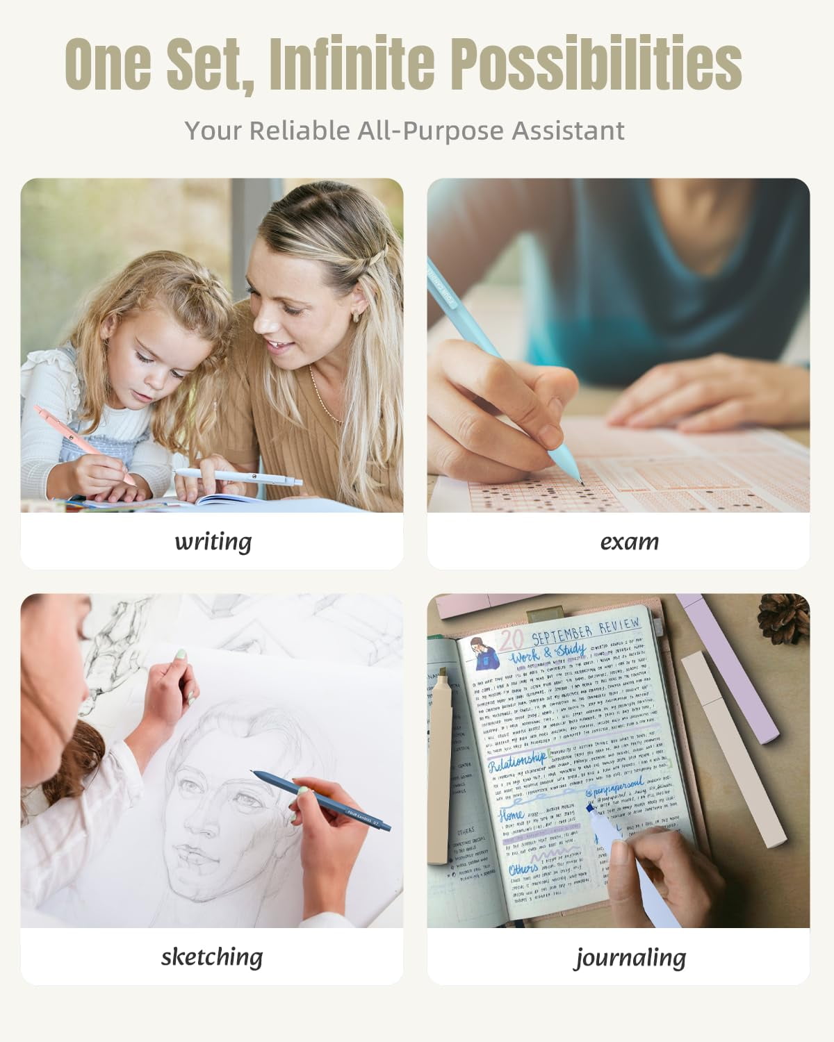 Four Candies 39 PCS Aesthetic Supplies with Cute Pen Case, 12 Pastel Highlighters, 5 Black Ink Gel Pens, 6 Mechanical Pencils Set 0.5 & 0.7 mm for Stationary College Essentials (Pink)