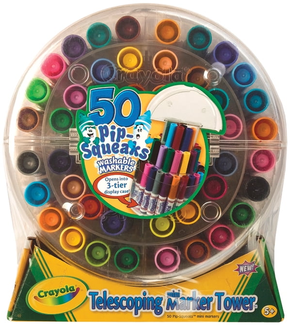 Crayola Pip Squeaks Marker Tower, Assorted Colors, 50 Washable Markers, Toys for Kids