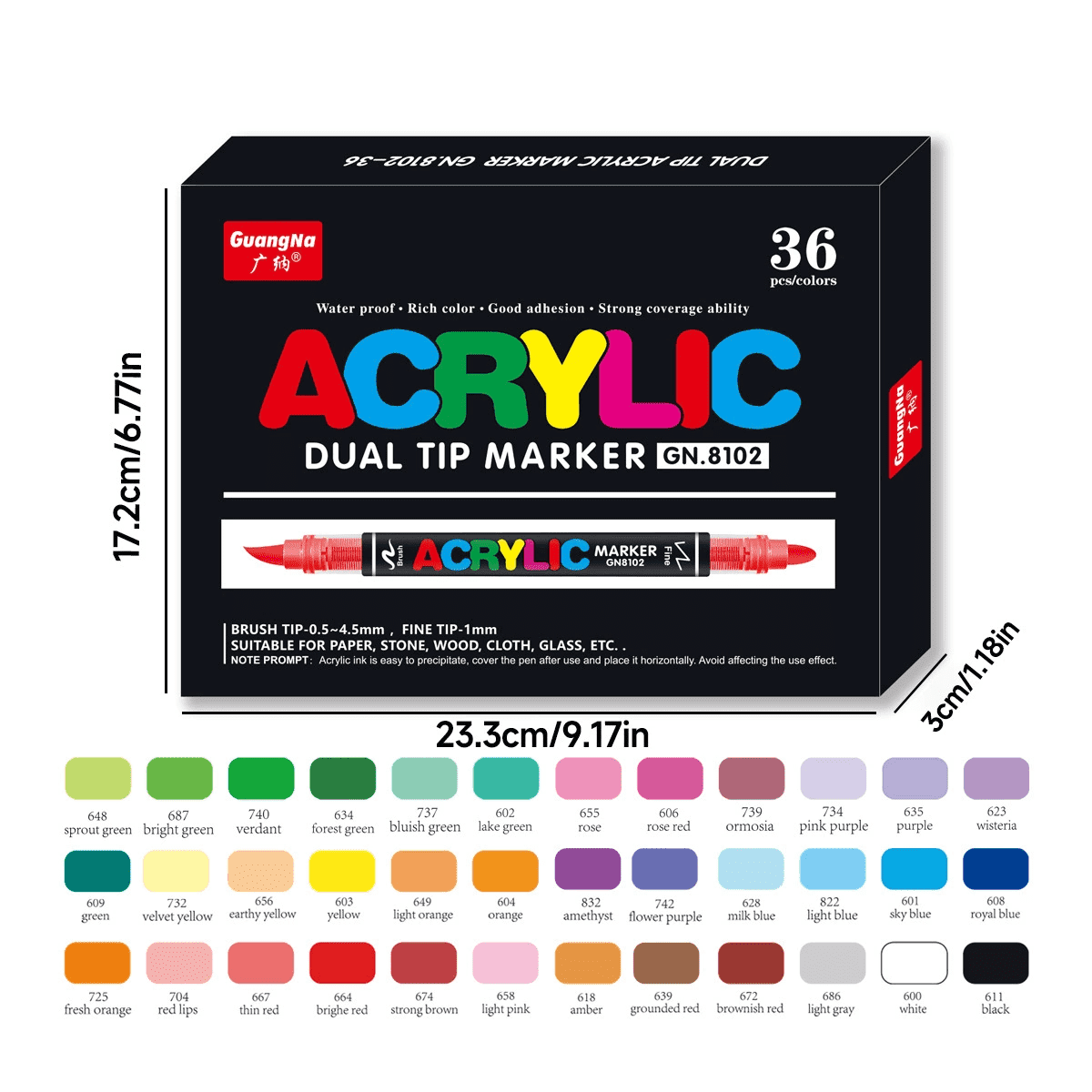 ASOVNXF 36 Colors Acrylic Paint Markers,Round&Brush Tip Acrylic Paint Pens,Coloring Markers Set for Wood,Canvas,Glass,Rock Painting,Ceramic Surfaces and DIY Crafts Making Art Supplies