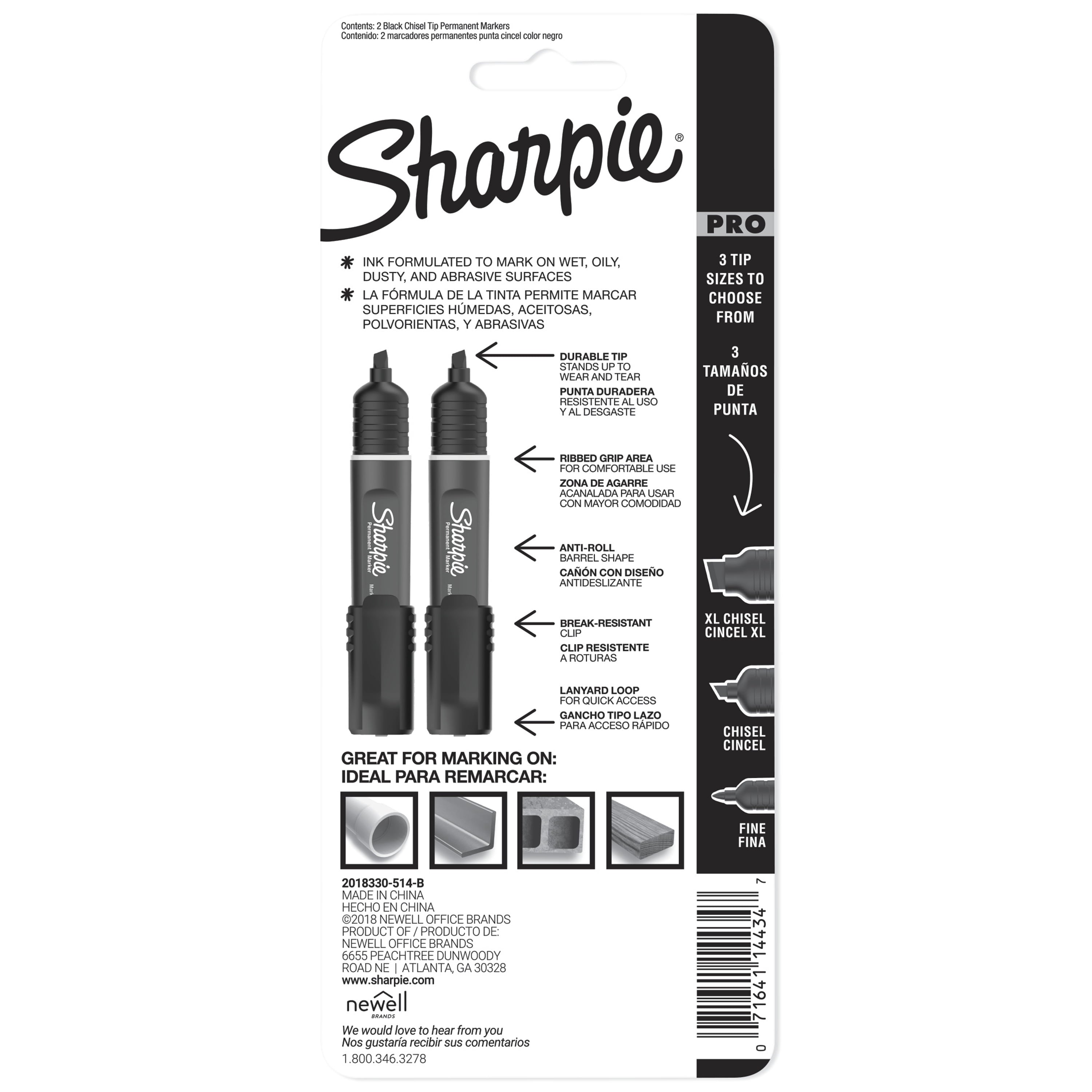 Sharpie PRO Permanent Markers, Chisel Tip, Black, 2 Count