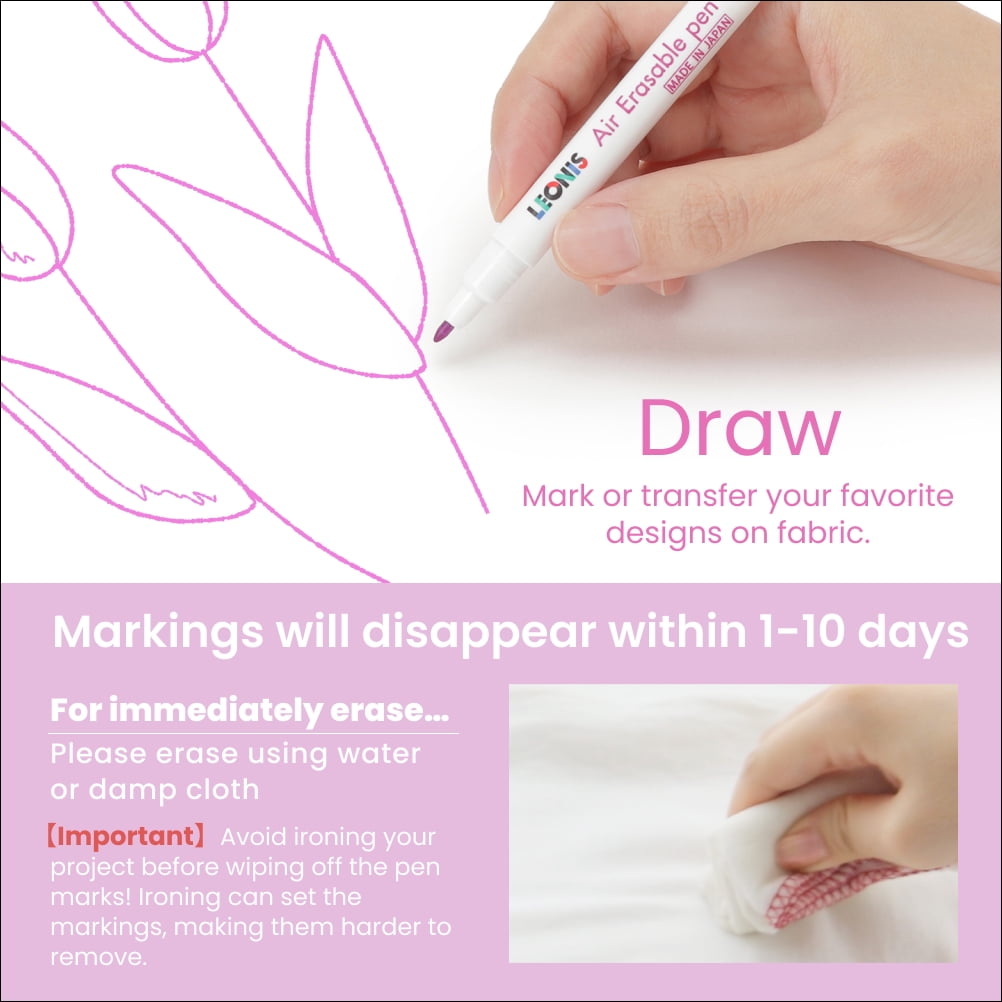 Leonis Disappearing Ink Fabric Marking Pen, 5 Count Pack, Pink