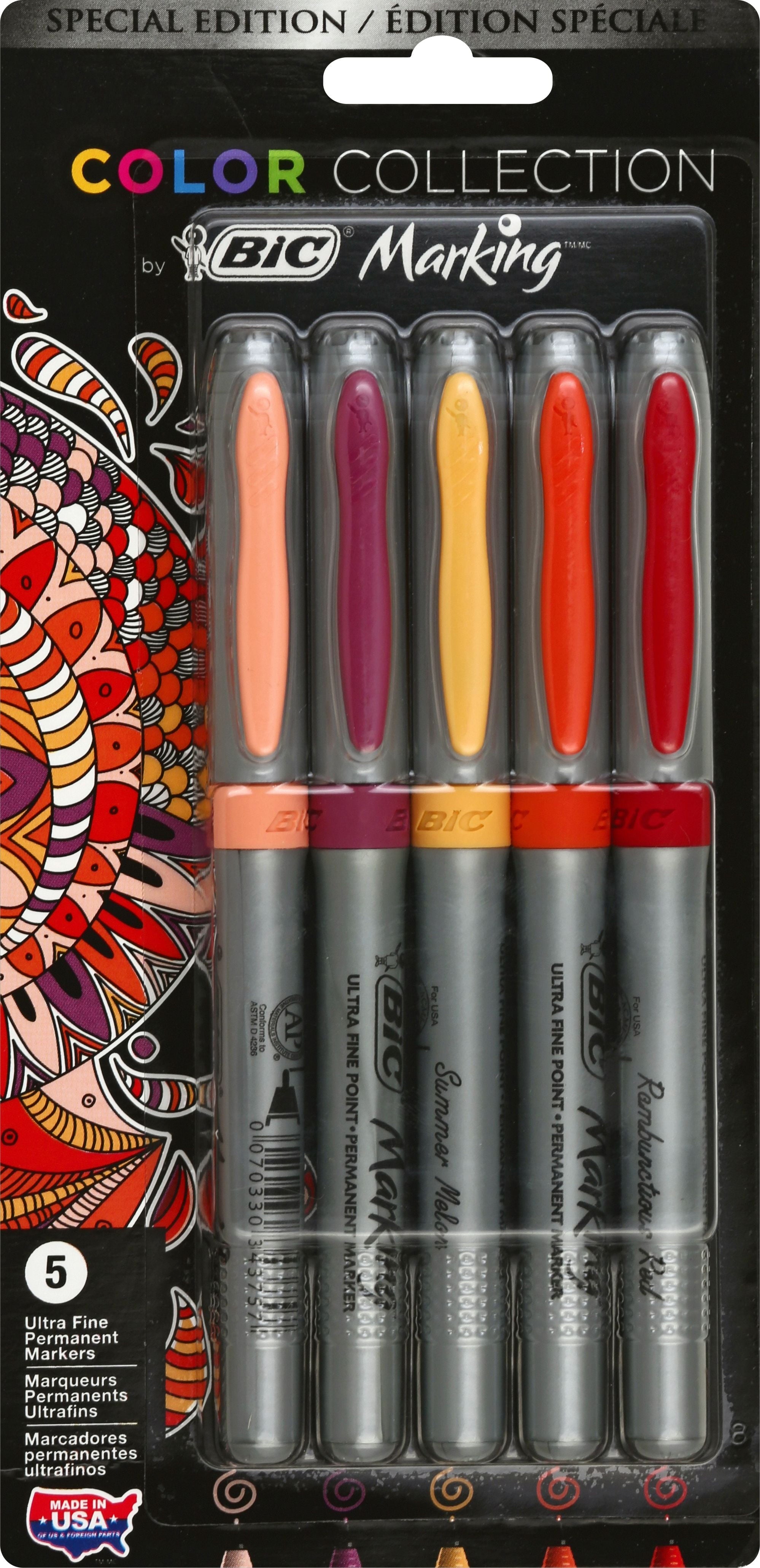 Bic Color Collection Marking Ultra Fine Happy Colors Permanent Marker, 5 markers