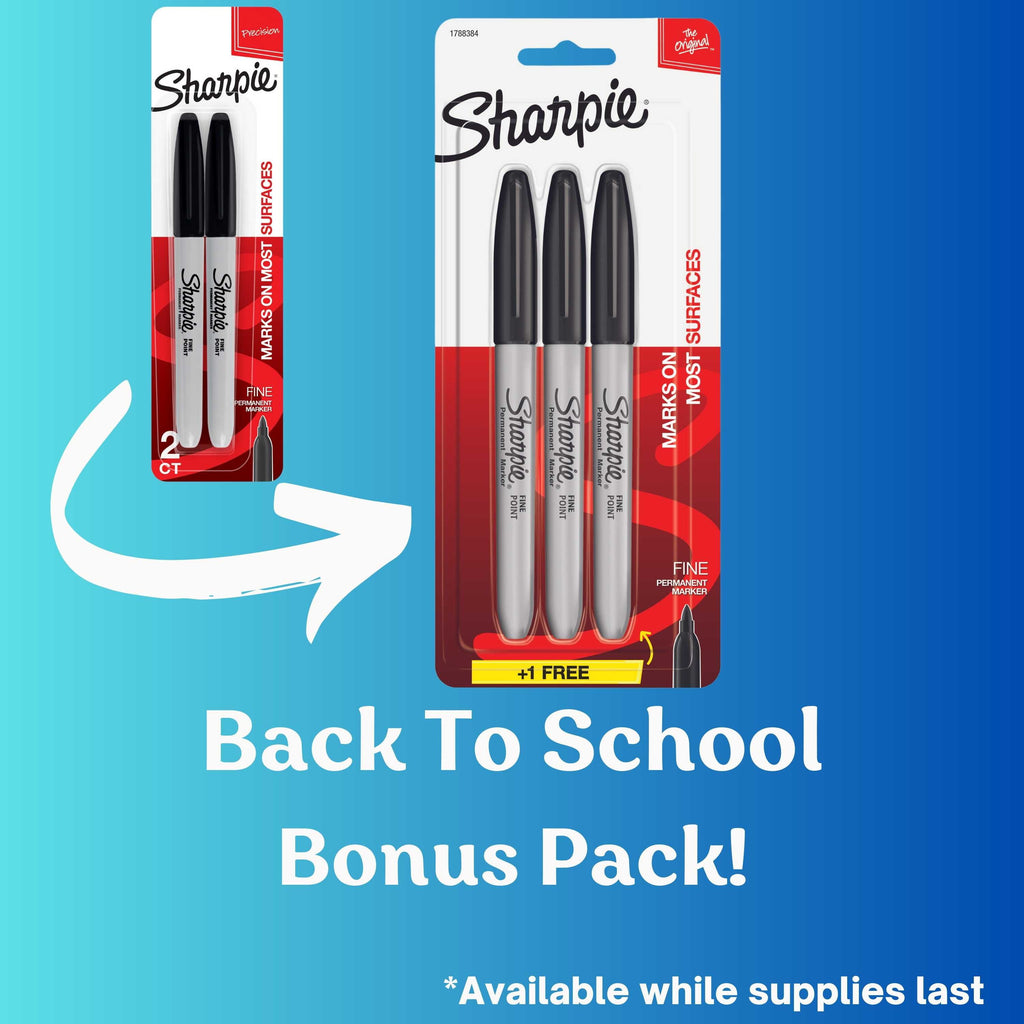Sharpie Permanent Markers, Fine Point, Black, 2+1 Bonus