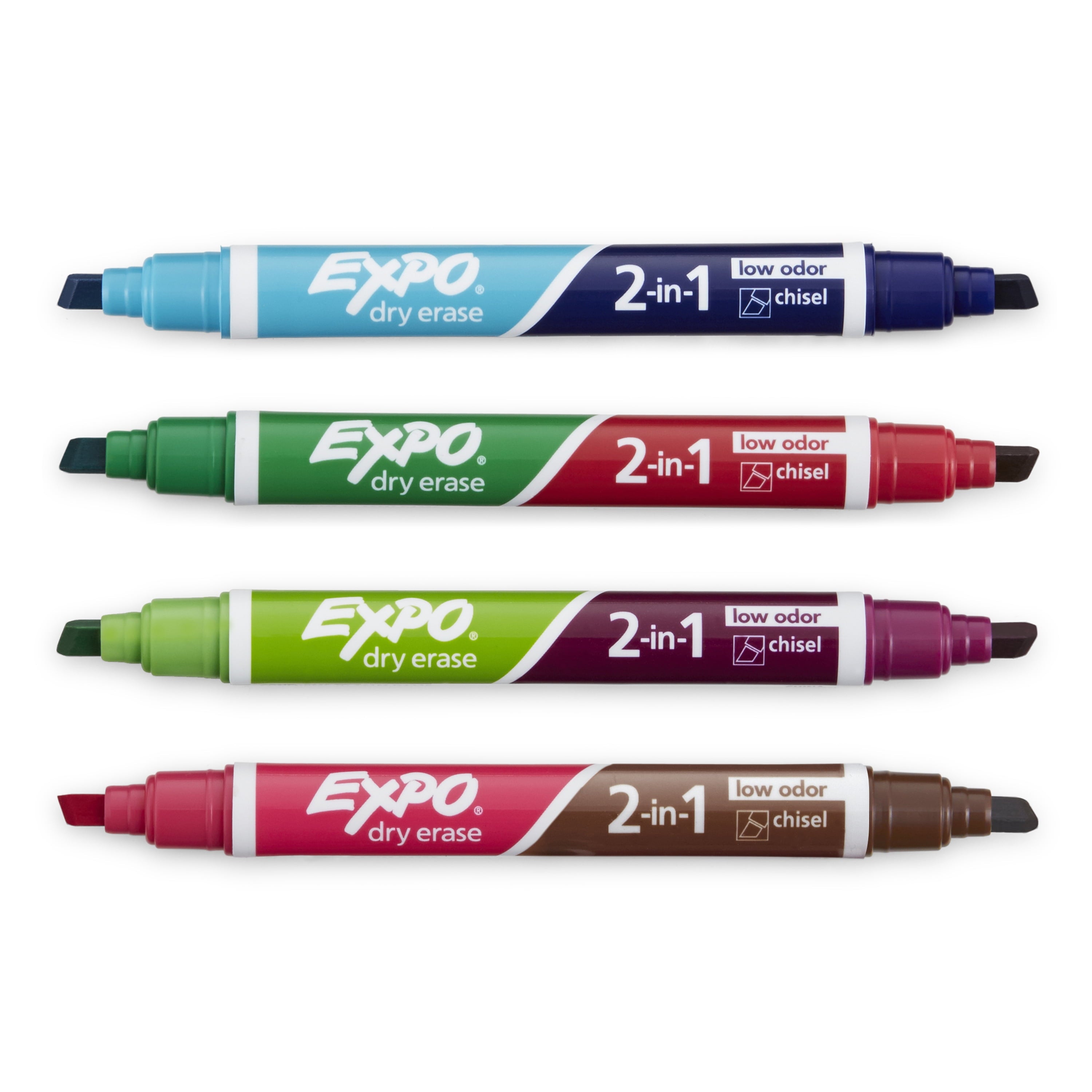 EXPO Dry Erase 2-in-1 Markers, Chisel Tip, Assorted, 4-Count