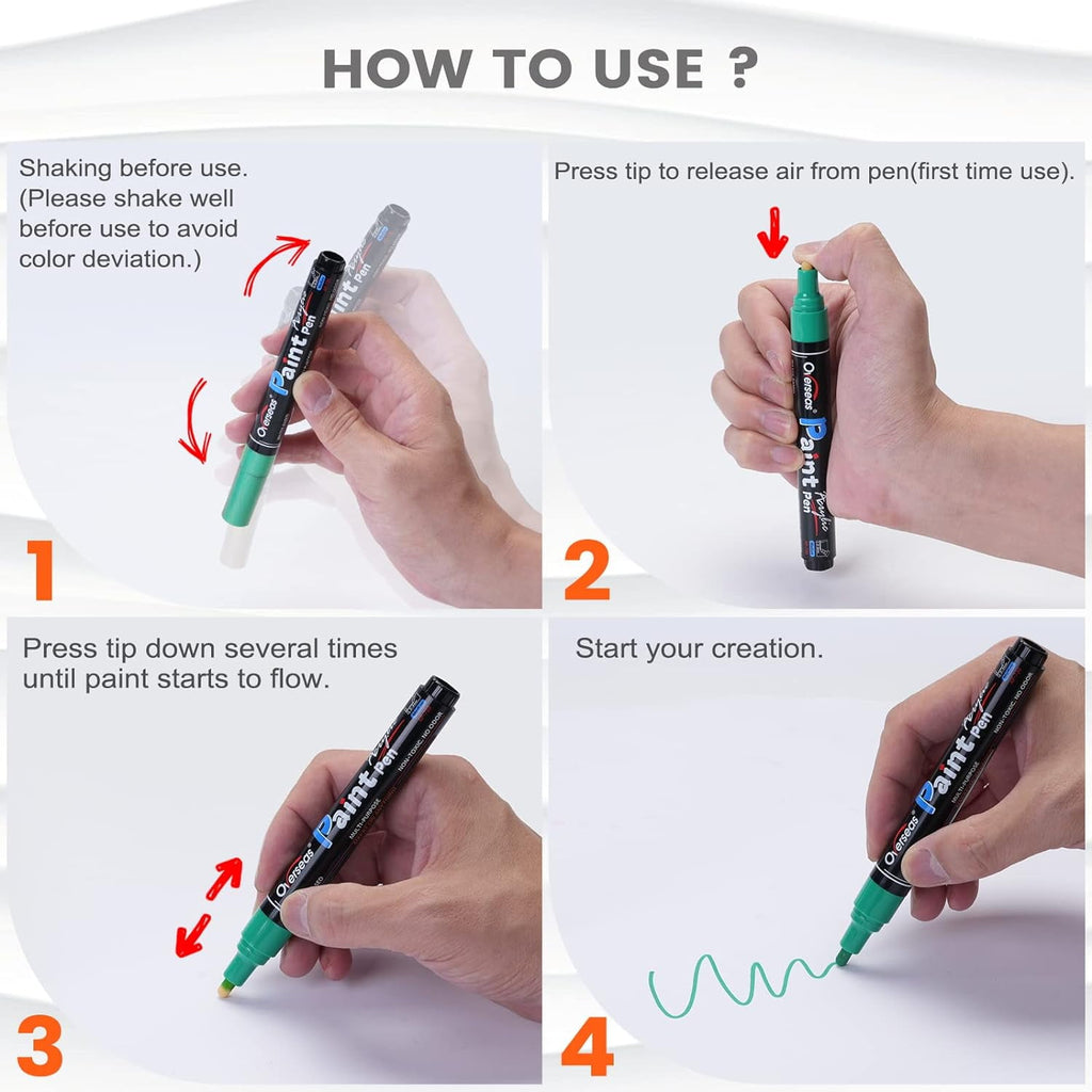 Overseas White & Black Paint Pens Paint Markers - Permanent Acrylic Markers 2 Pack, Water Based, Quick Dry, Waterproof Paint Marker Pen for Rock, Wood, Plastic, Metal, Canvas, Glass, Mugs. Medium Tip