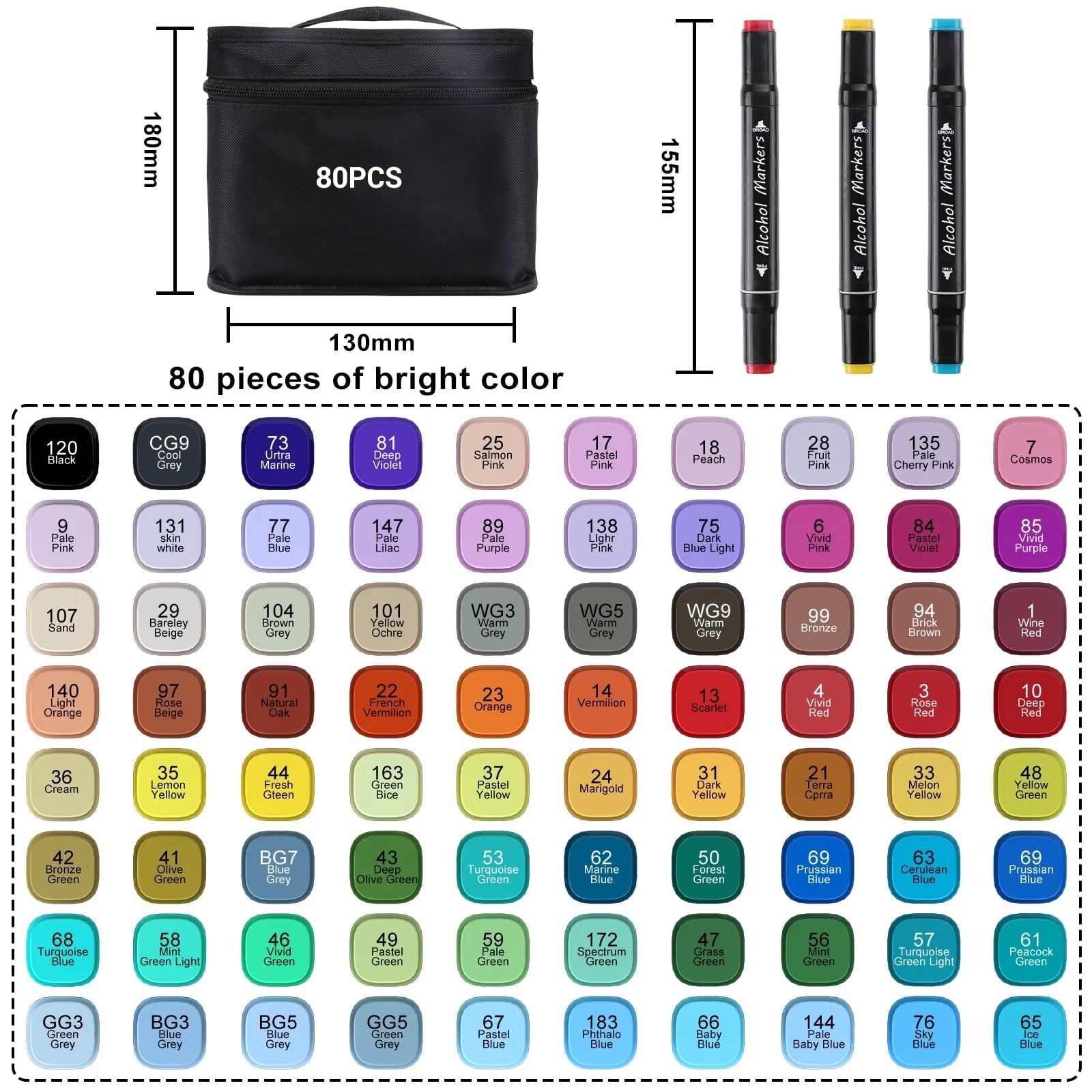 Alcohol Markers, ANUNU 80 Colors Dual Brush Tip Art Markers, Coloring Marker, for Book Painting Card Making, Christmas gift