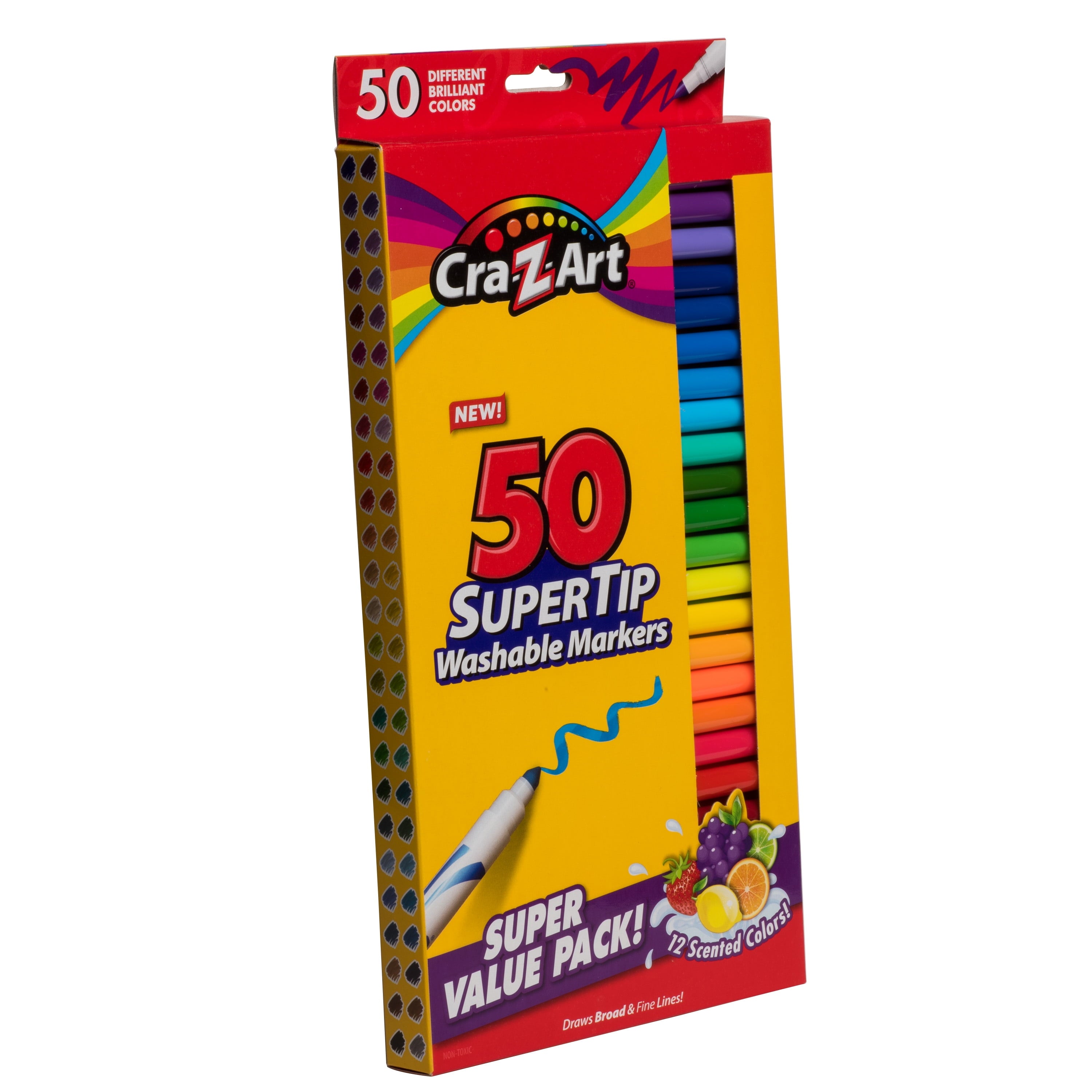 Cra-Z-Art Super Tip Washable Markers, 50 Count, 12 Scented Colors, School Supplies