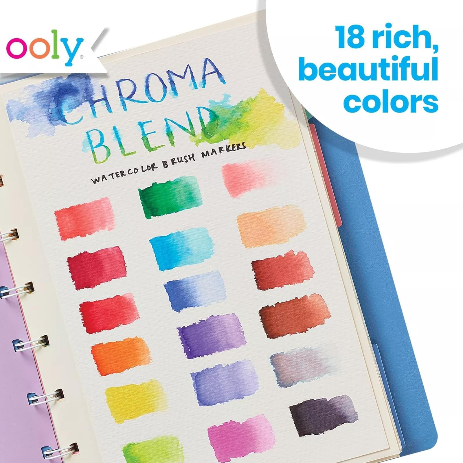 Ooly Chroma Blends Watercolor Brush Markers, Set of 18 Watercolor Markers