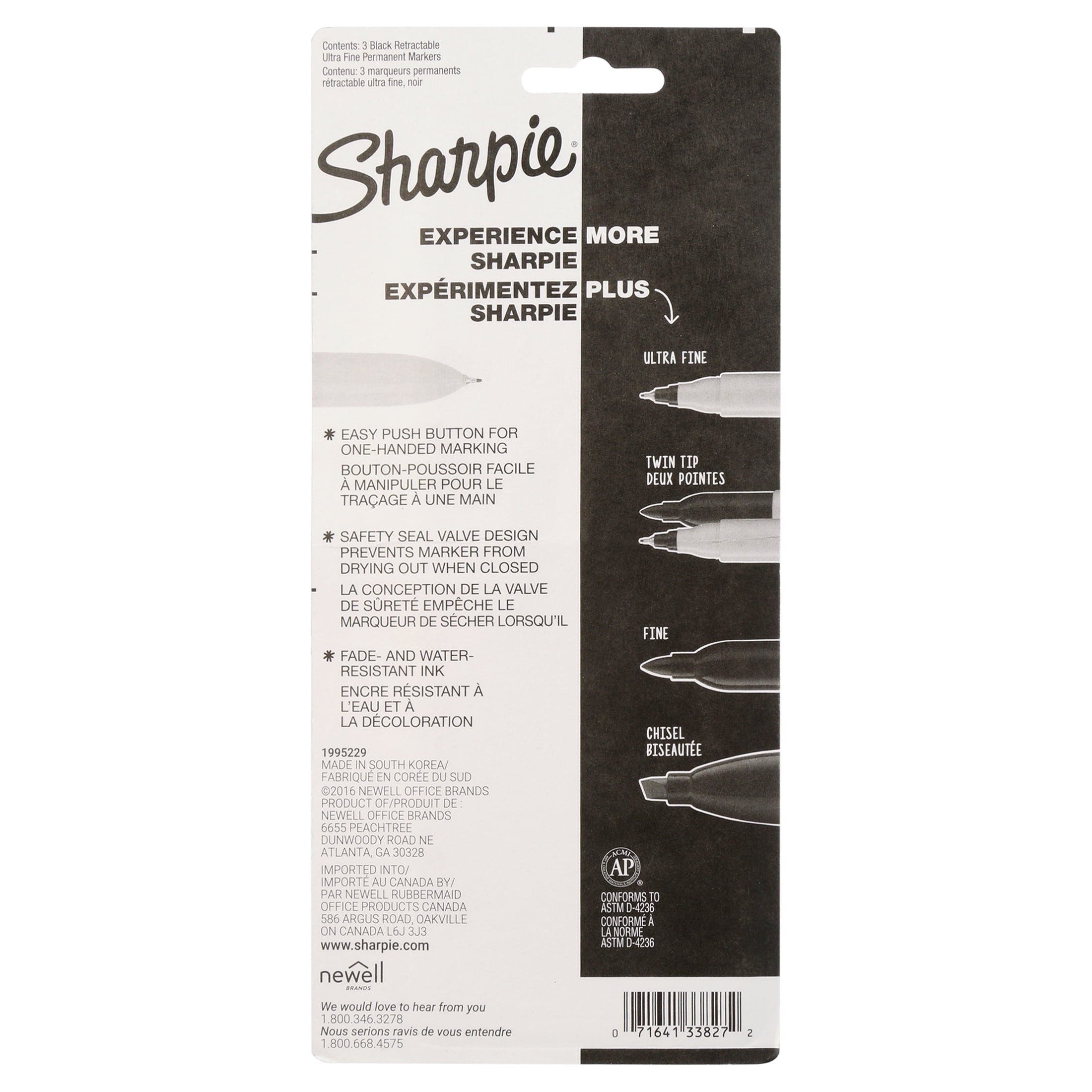 Sharpie Ultra Fine Point Retractable Permanent Markers, Black, 3/pkg