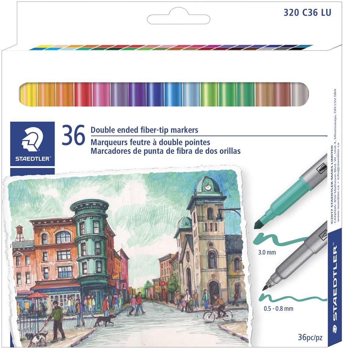 STAEDTLER Double Ended Markers, Fiber-Tip, Assorted Colors, 36 Count