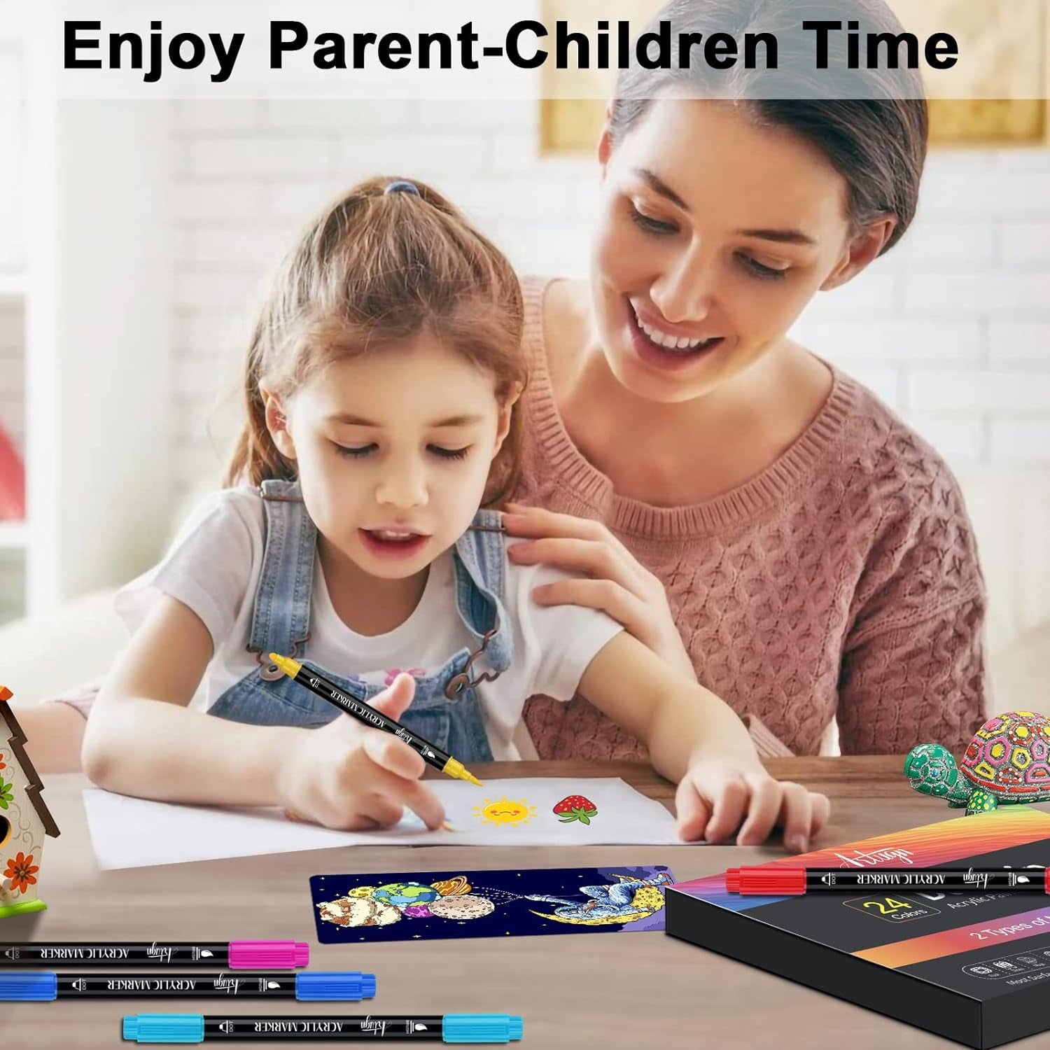 Acrylic Paint Pens, 36 Colors Dual Tip Brush Markers Pens with Medium Tip & Brush Tip for Rock Painting, Ceramic, Wood, Plastic, Calligraphy, Scrapbooking, Card Making, DIY Crafts