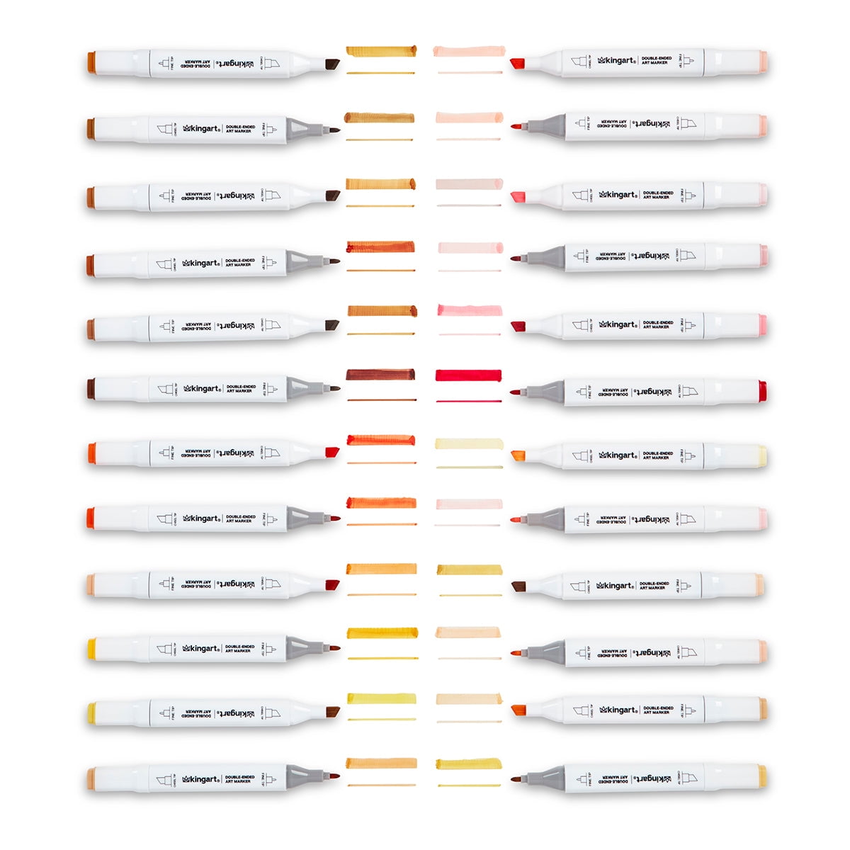 KINGART&reg; PRO Double-Ended Art Alcohol Markers, 24 Bright Palette Colors with Both Fine & Chisel Tips and Superior Blendability