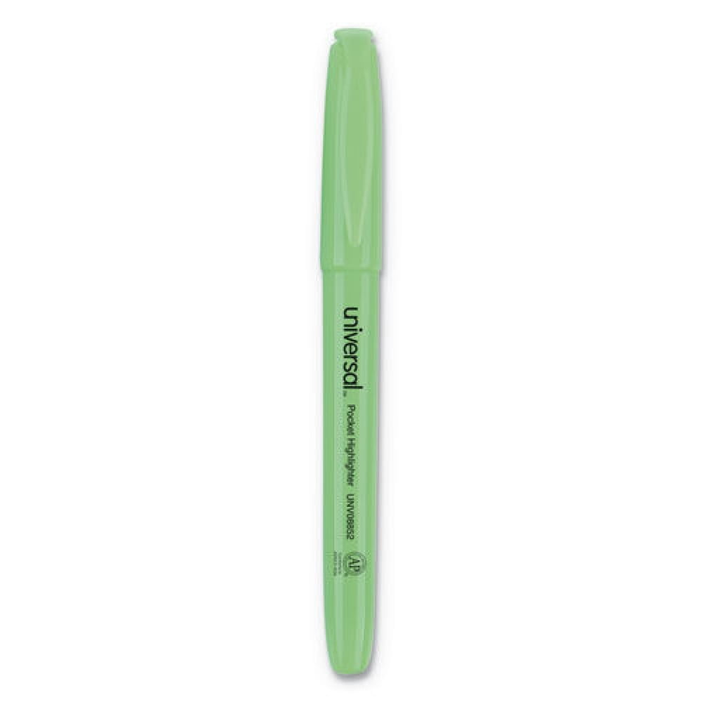 Universal Pocket Clip Highlighter, Chisel Tip, Fluorescent Green Ink, Dozen -UNV08852